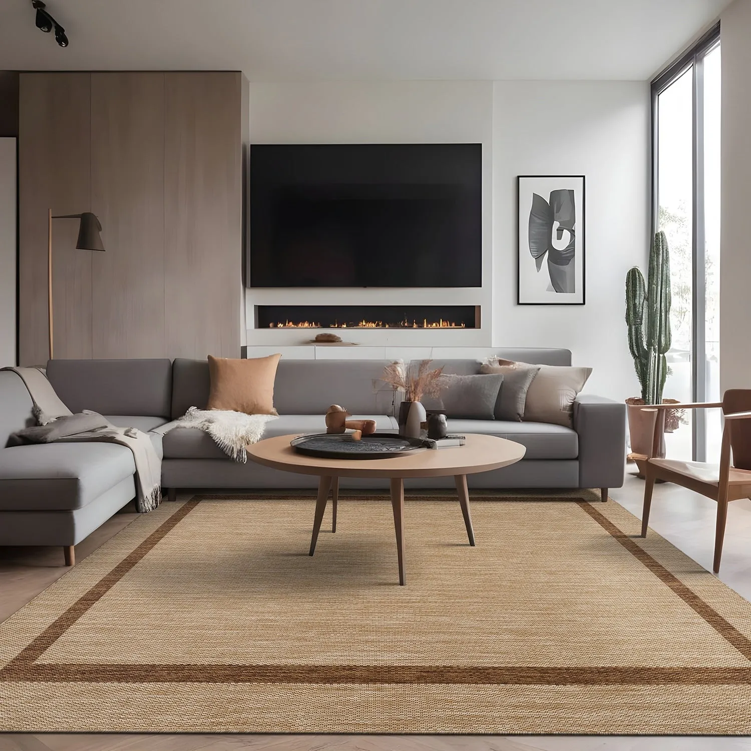 Beverly Rug Modern Bordered Indoor Outdoor Rug. Outside Carpet for Patio. Deck. Porch
