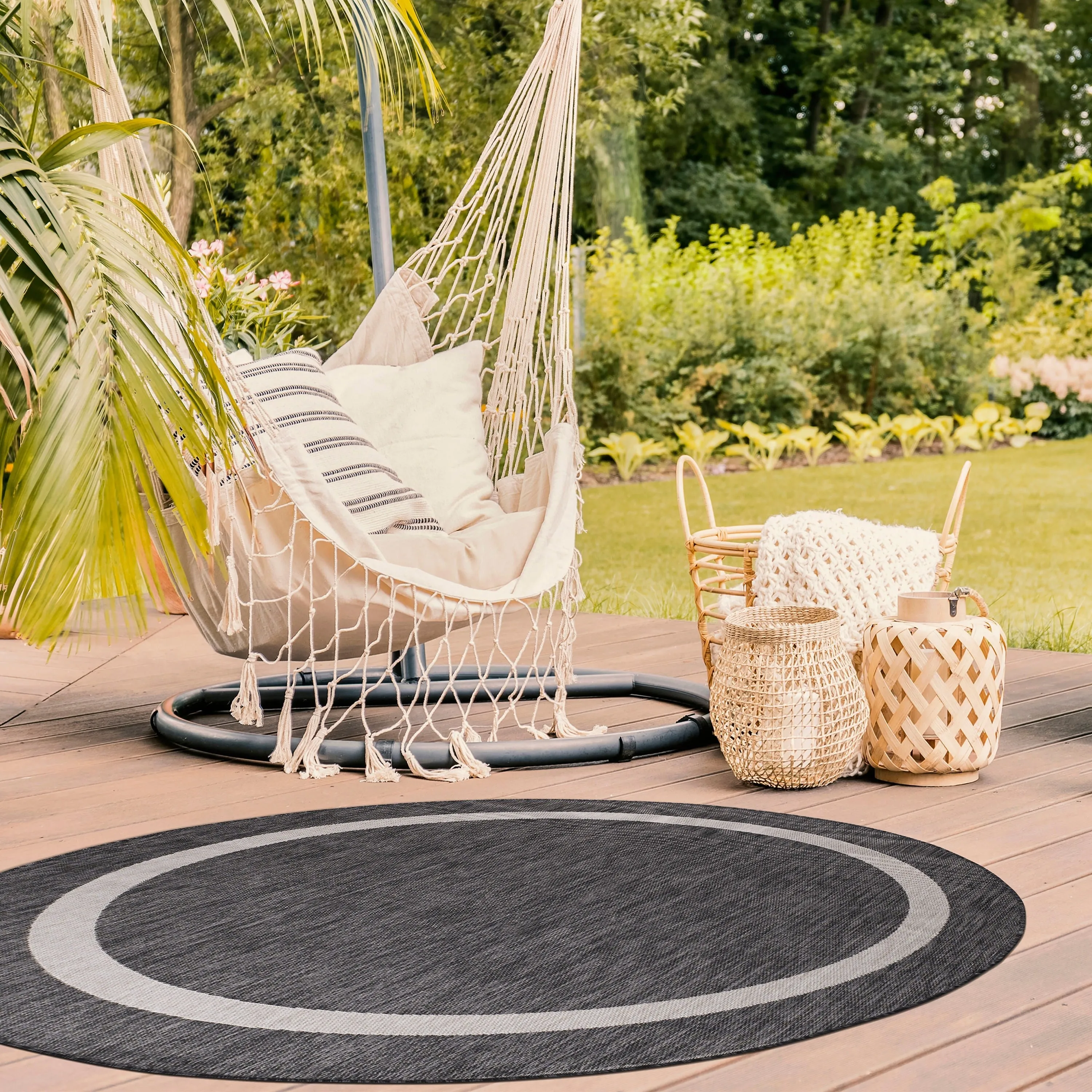 Beverly Rug Modern Bordered Indoor Outdoor Rug. Outside Carpet for Patio. Deck. Porch