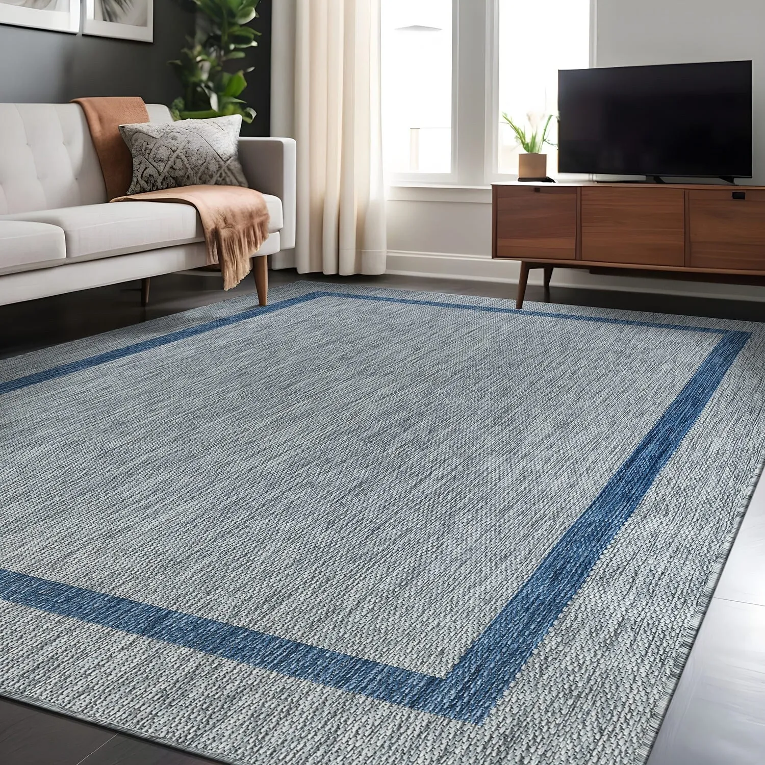 Beverly Rug Modern Bordered Indoor Outdoor Rug. Outside Carpet for Patio. Deck. Porch