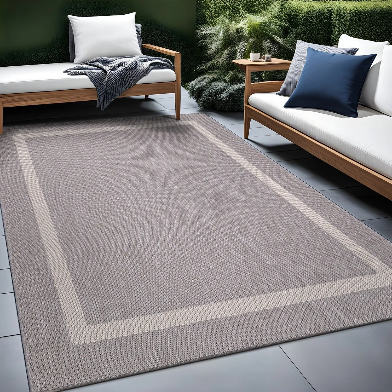 Beverly Rug Modern Bordered Indoor Outdoor Rug. Outside Carpet for Patio. Deck. Porch