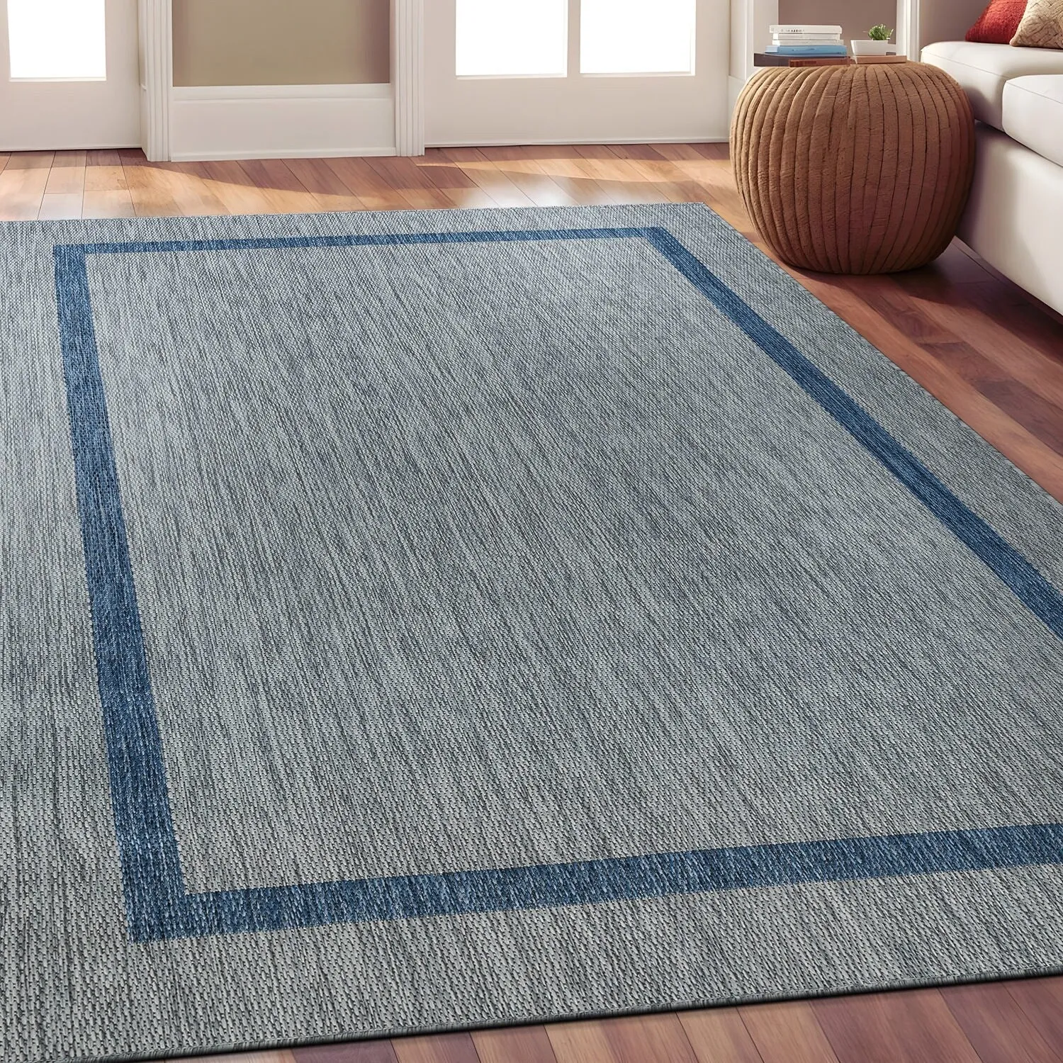 Beverly Rug Modern Bordered Indoor Outdoor Rug. Outside Carpet for Patio. Deck. Porch