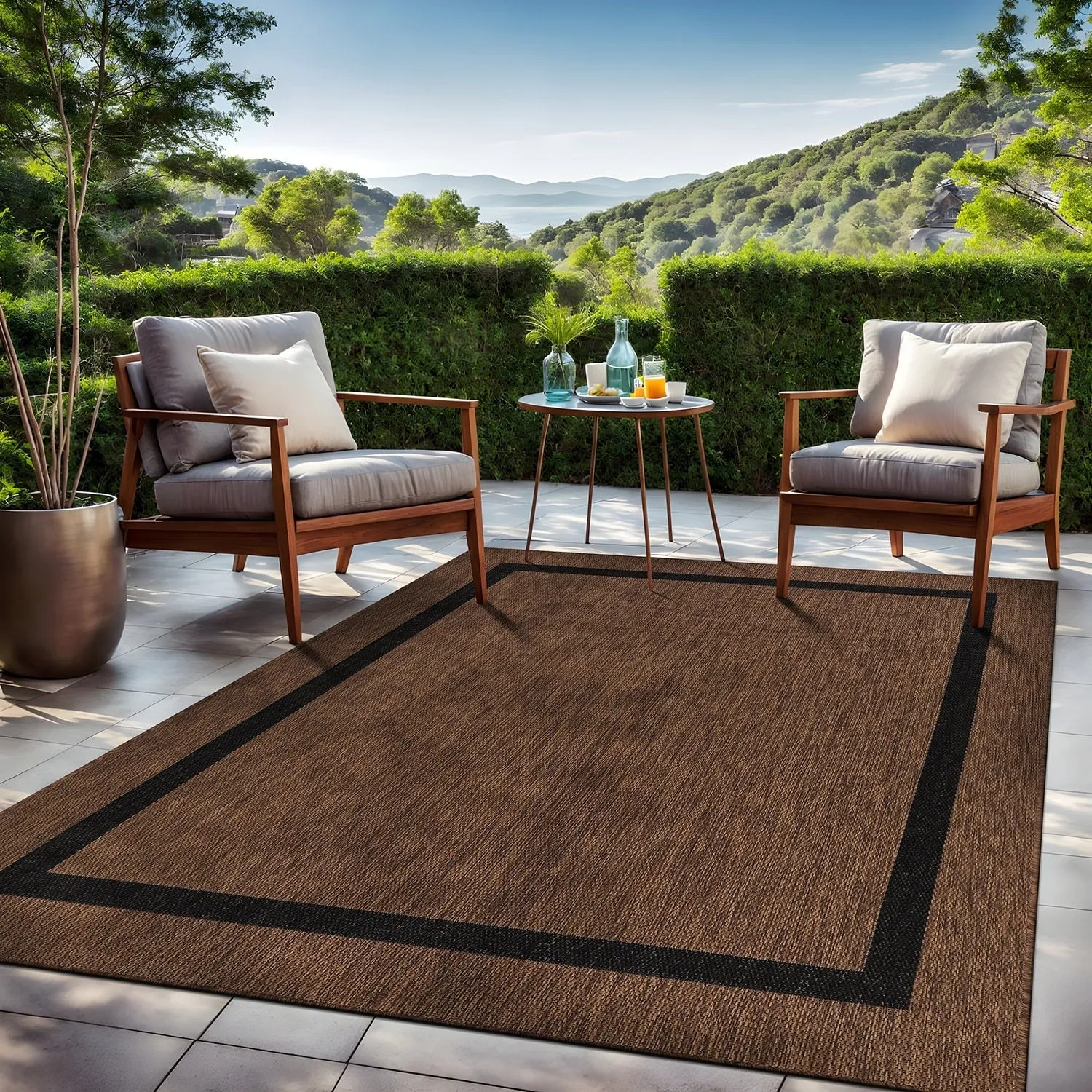 Beverly Rug Modern Bordered Indoor Outdoor Rug. Outside Carpet for Patio. Deck. Porch