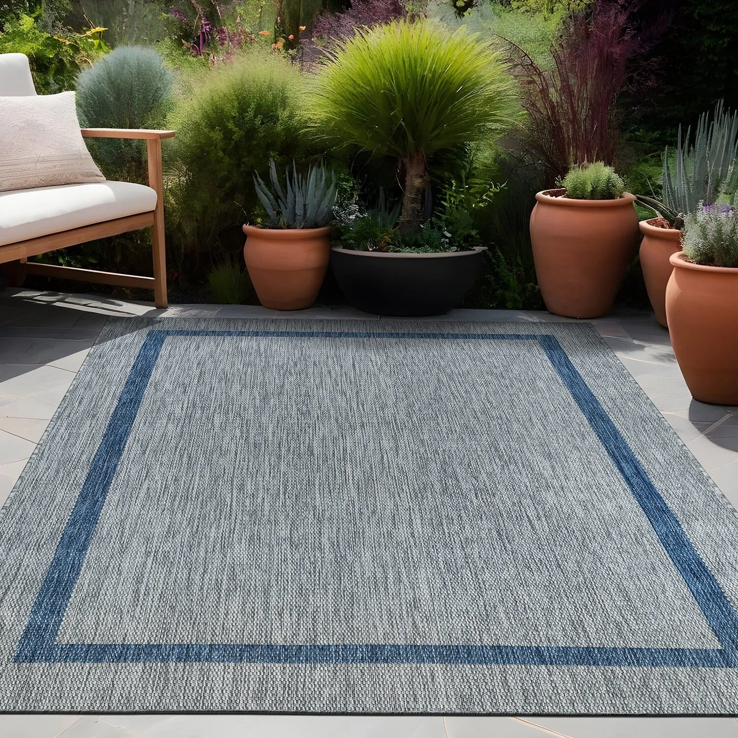 Beverly Rug Modern Bordered Indoor Outdoor Rug. Outside Carpet for Patio. Deck. Porch