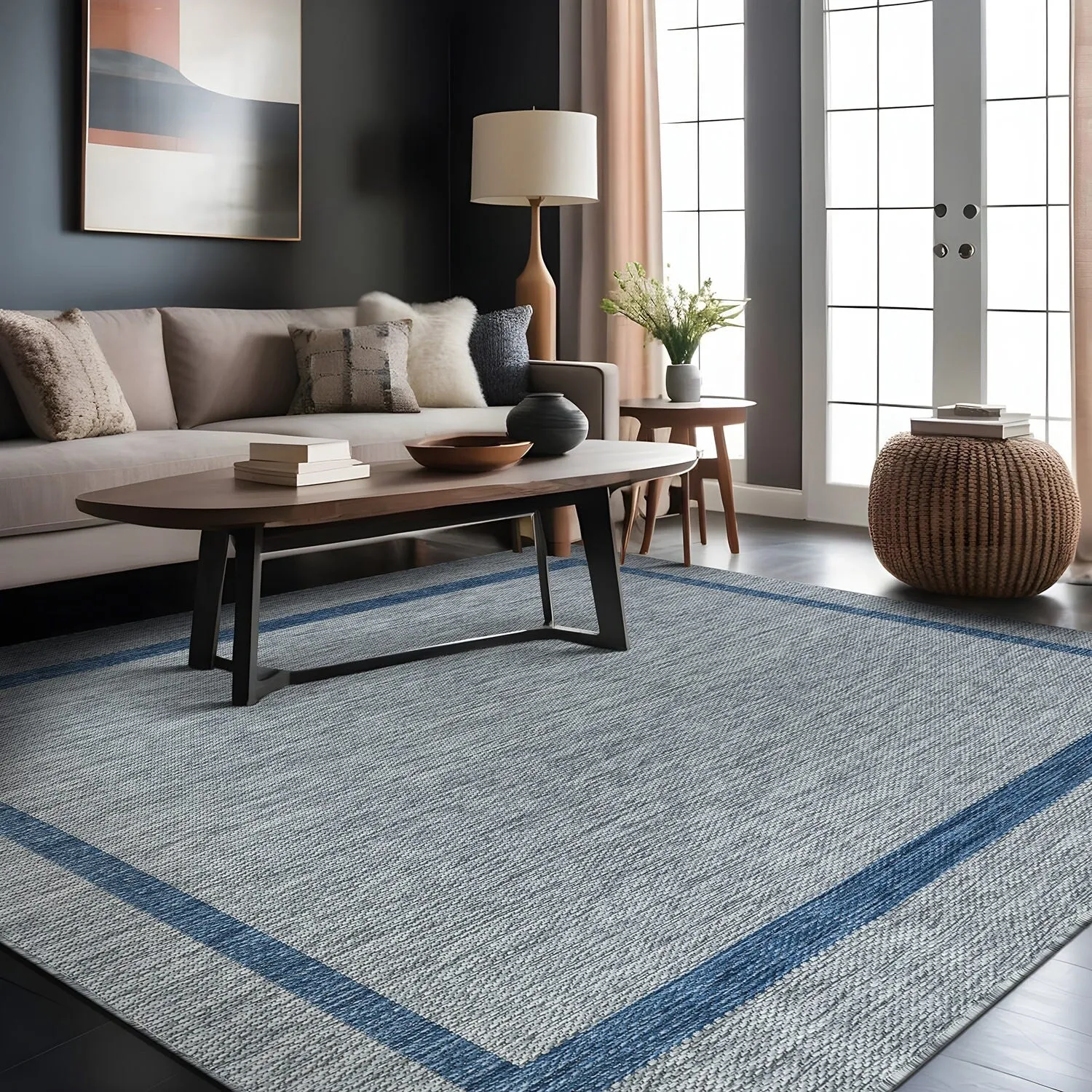 Beverly Rug Modern Bordered Indoor Outdoor Rug. Outside Carpet for Patio. Deck. Porch