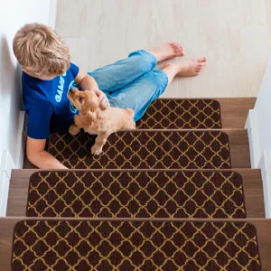 Beverly Rug Non Slip Stair Treads with Anti-Skid Rubber Backing. Trellis Design. 8.5''x 26''