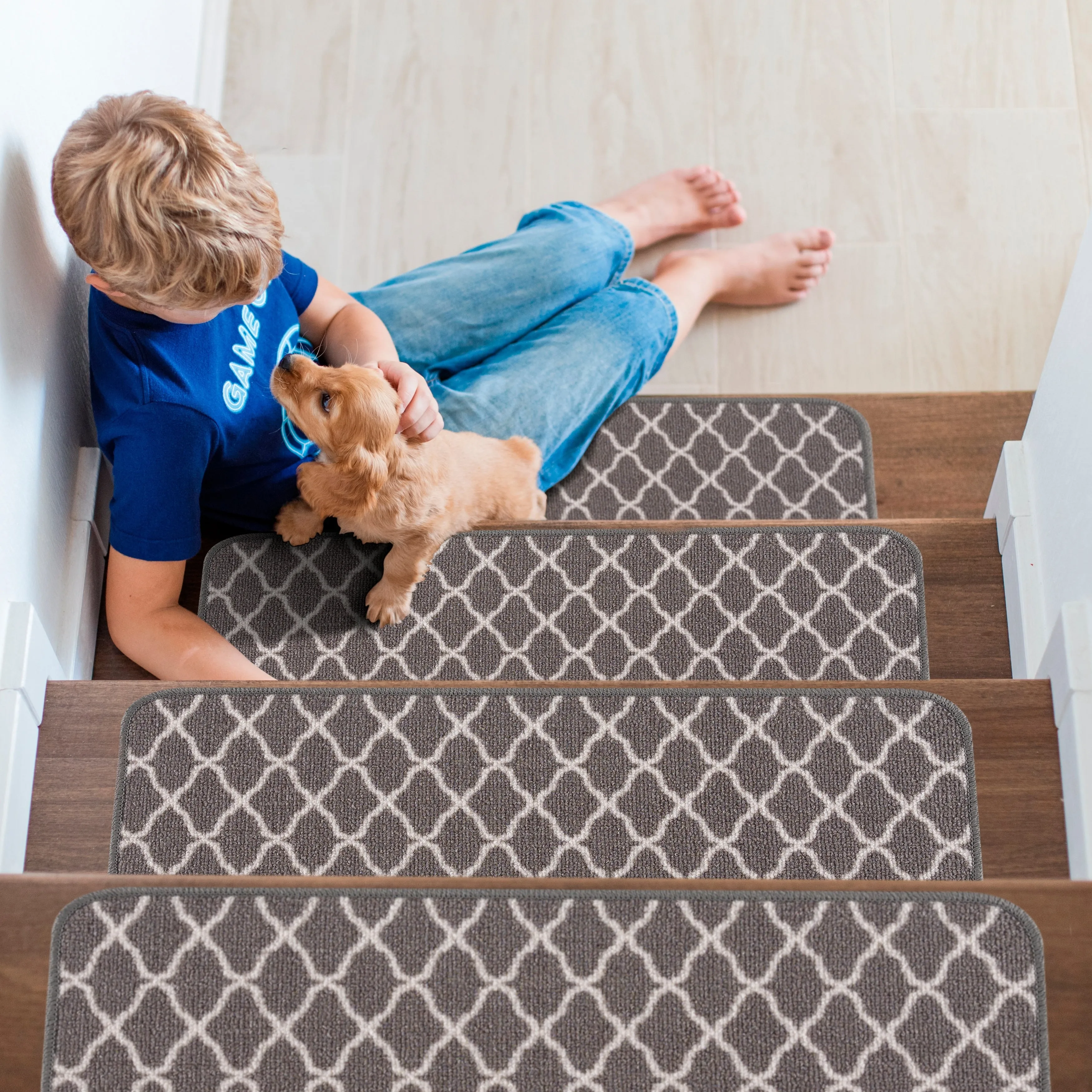 Beverly Rug Non Slip Stair Treads with Anti-Skid Rubber Backing. Trellis Design. 8.5''x 26''