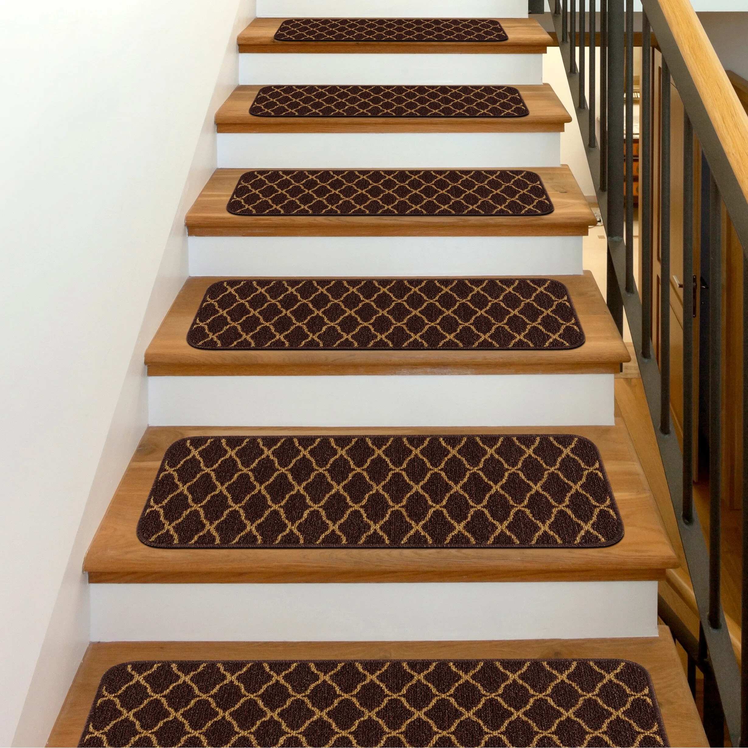 Beverly Rug Non Slip Stair Treads with Anti-Skid Rubber Backing. Trellis Design. 8.5''x 26''