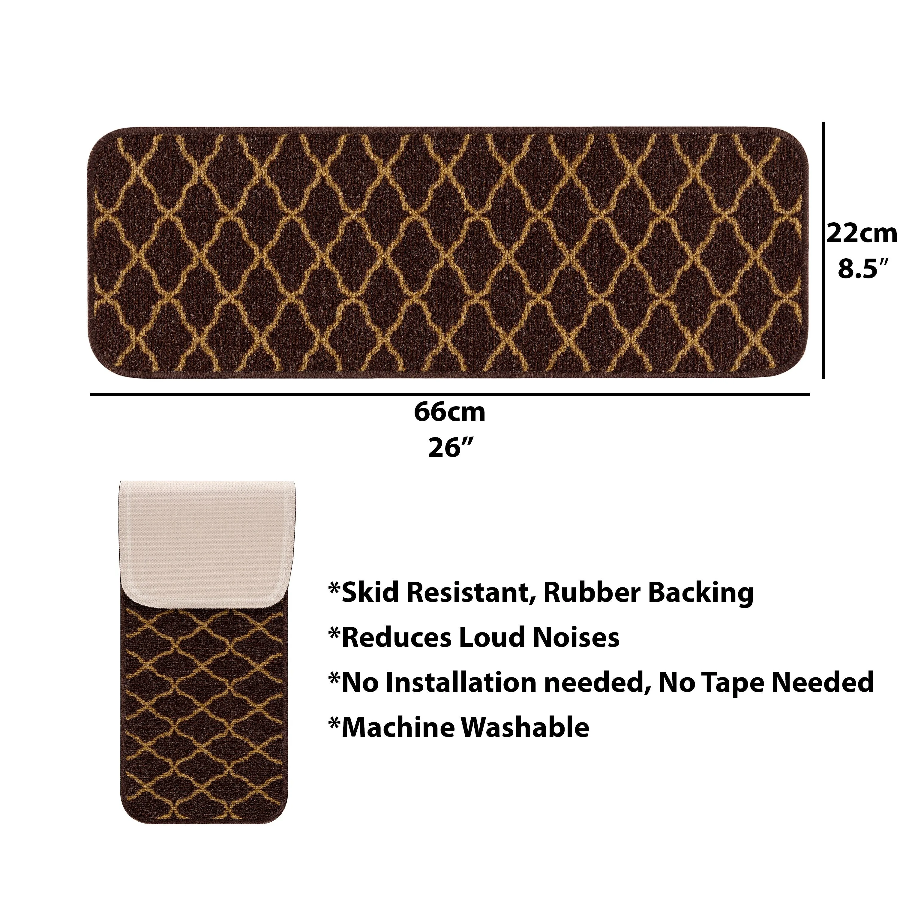 Beverly Rug Non Slip Stair Treads with Anti-Skid Rubber Backing. Trellis Design. 8.5''x 26''