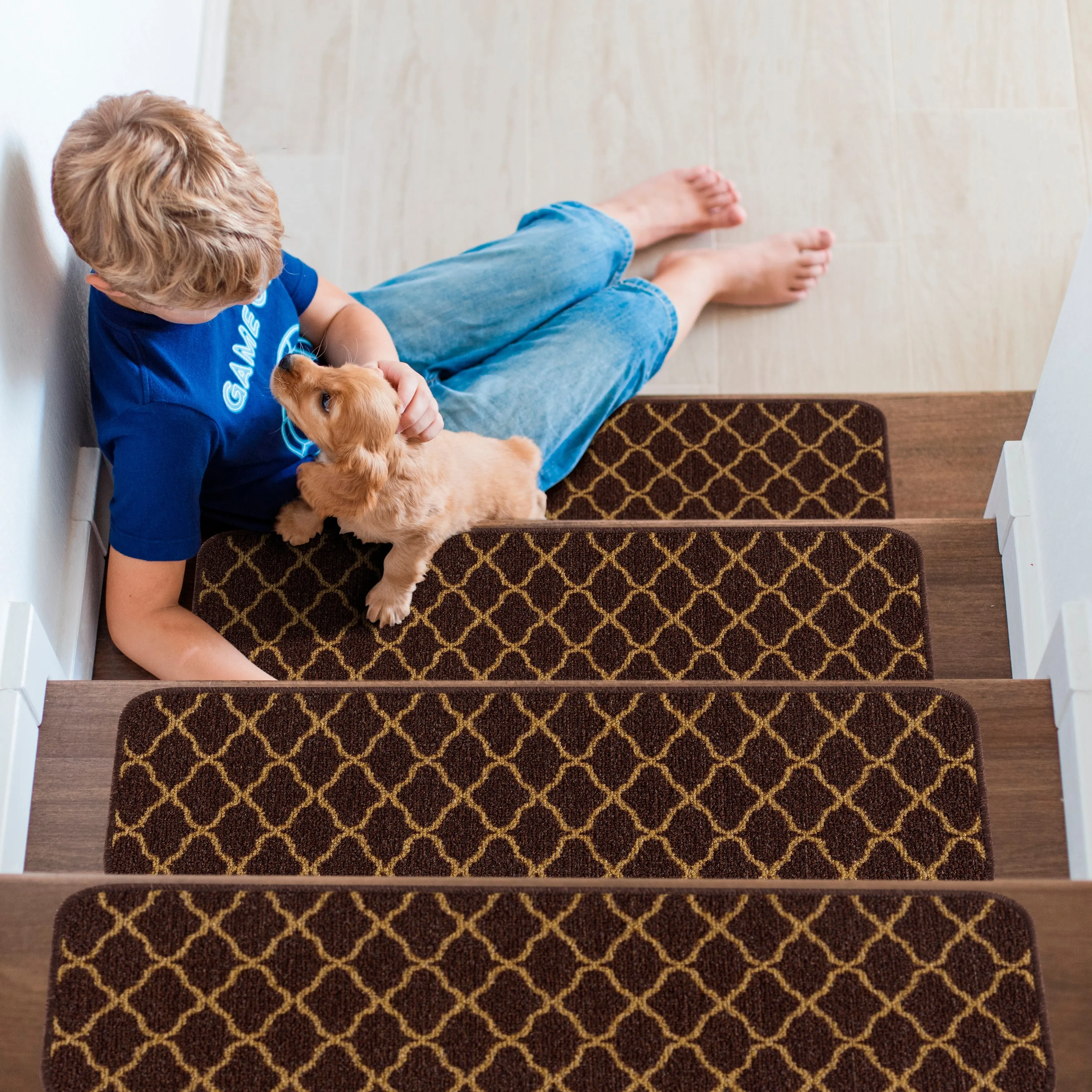 Beverly Rug Non Slip Stair Treads with Anti-Skid Rubber Backing. Trellis Design. 8.5''x 26''