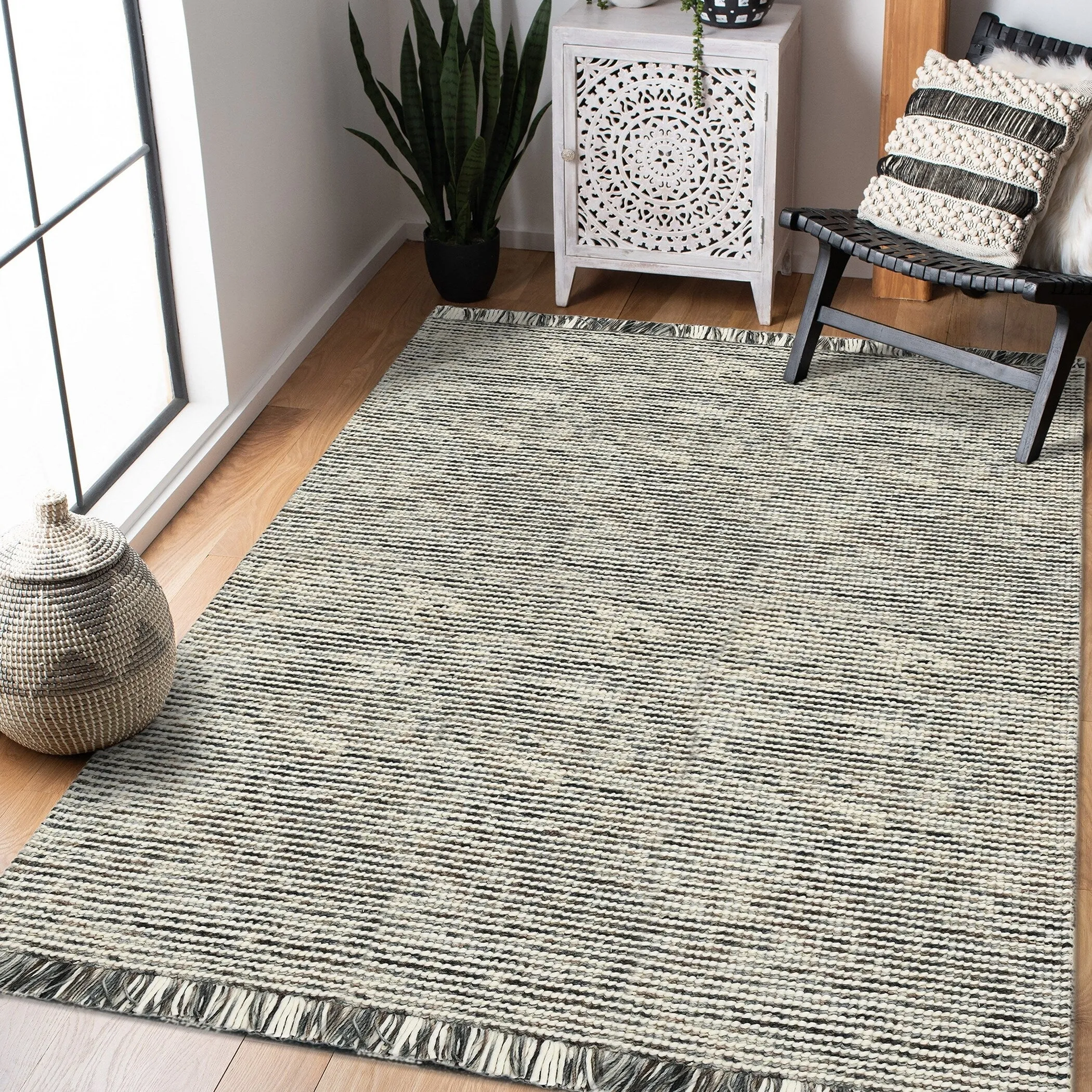 Cableknit Casual Hand-Woven Wool and Cotton Area Rug
