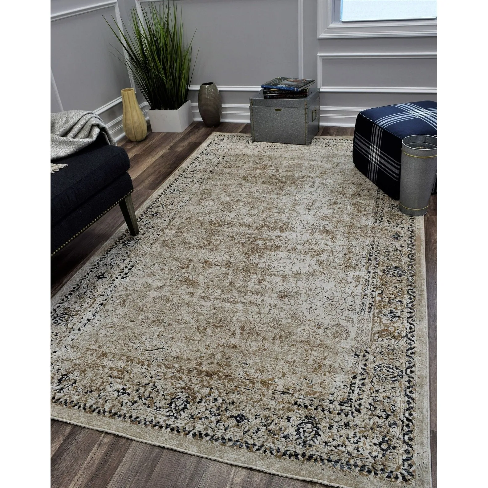 Cambridge CreamVintage Distressed Oriental Area Rug