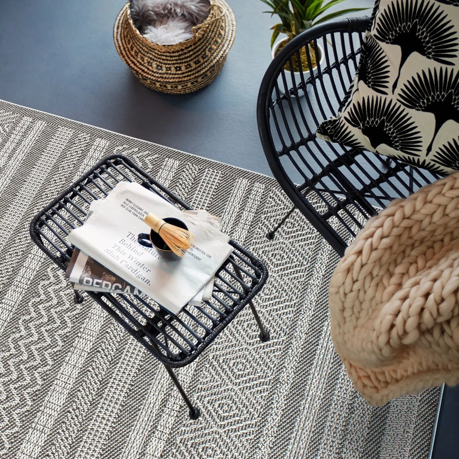 Contemporary Bohemain Stripes Indoor/Outdoor Flatweave Waterproof Backyard Patio Area Rug