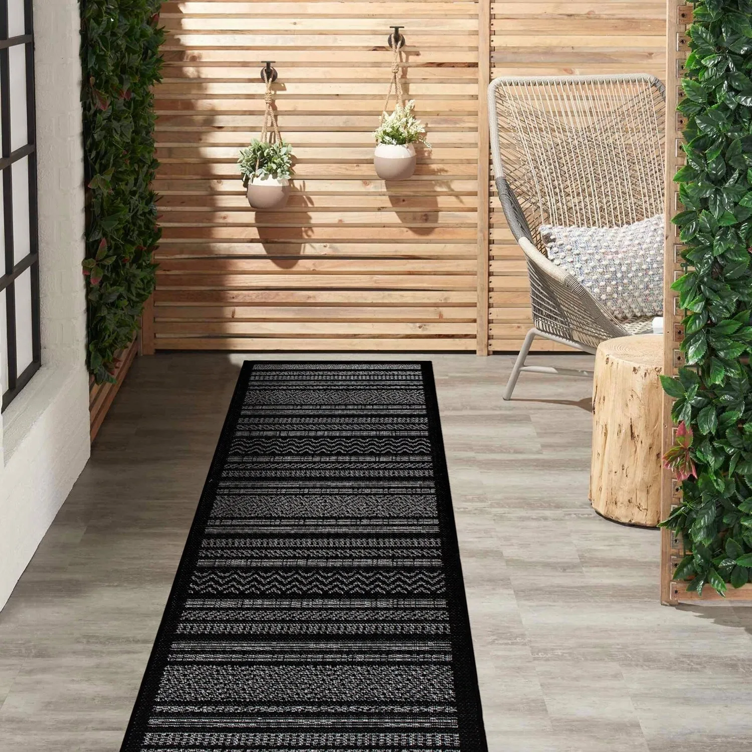 Contemporary Bohemain Stripes Indoor/Outdoor Flatweave Waterproof Backyard Patio Area Rug
