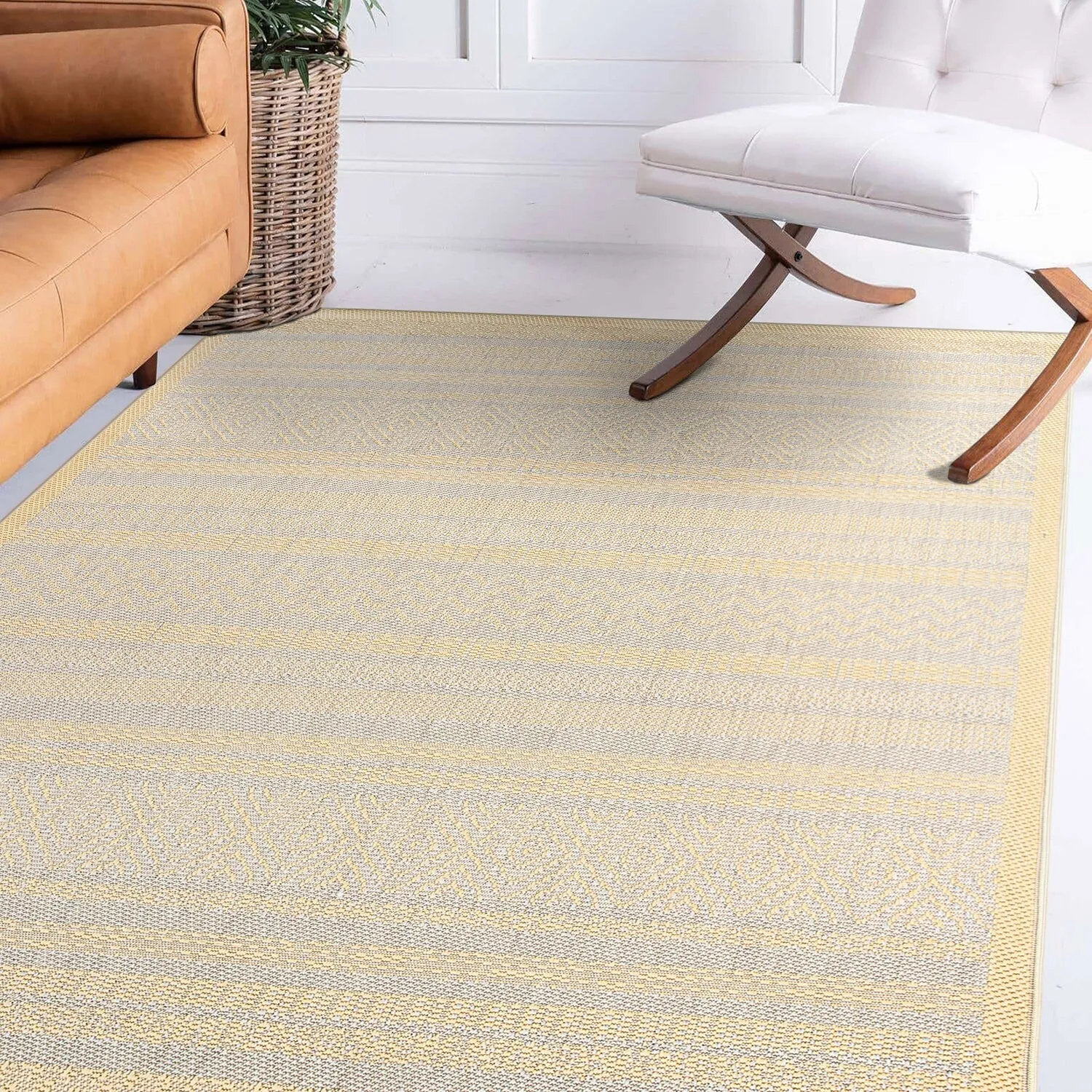Contemporary Bohemain Stripes Indoor/Outdoor Flatweave Waterproof Backyard Patio Area Rug