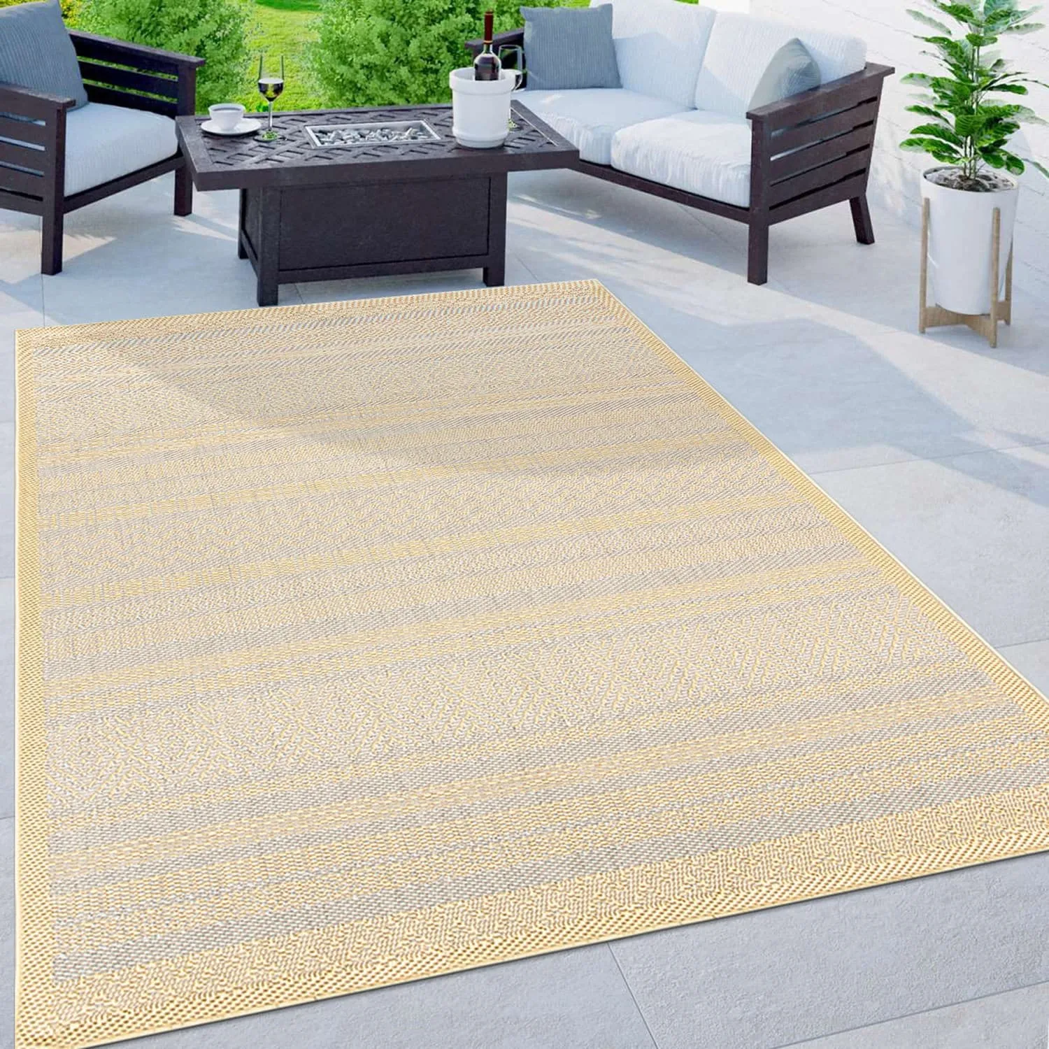 Contemporary Bohemain Stripes Indoor/Outdoor Flatweave Waterproof Backyard Patio Area Rug