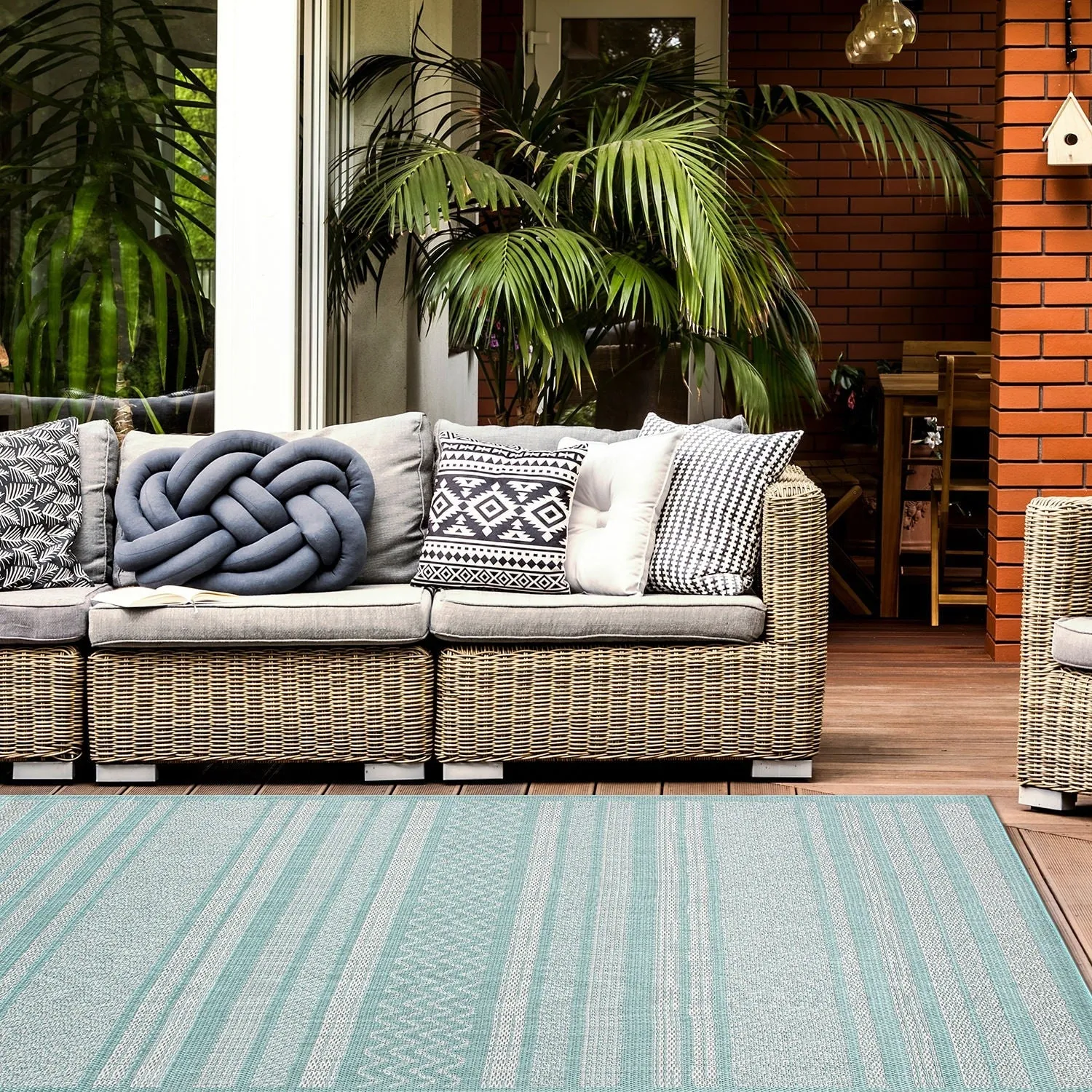 Contemporary Bohemain Stripes Indoor/Outdoor Flatweave Waterproof Backyard Patio Area Rug