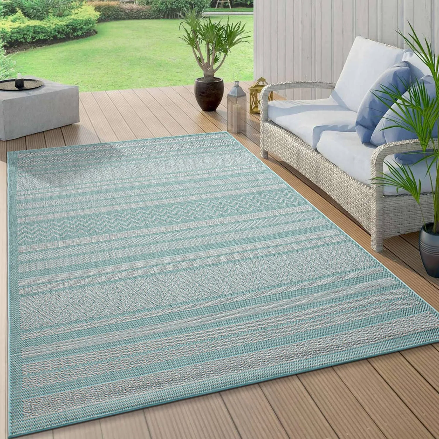 Contemporary Bohemain Stripes Indoor/Outdoor Flatweave Waterproof Backyard Patio Area Rug