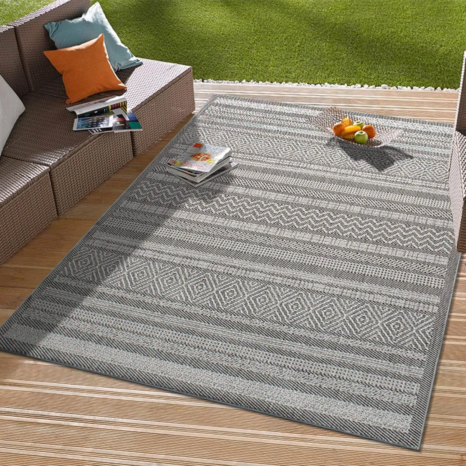 Contemporary Bohemain Stripes Indoor/Outdoor Flatweave Waterproof Backyard Patio Area Rug