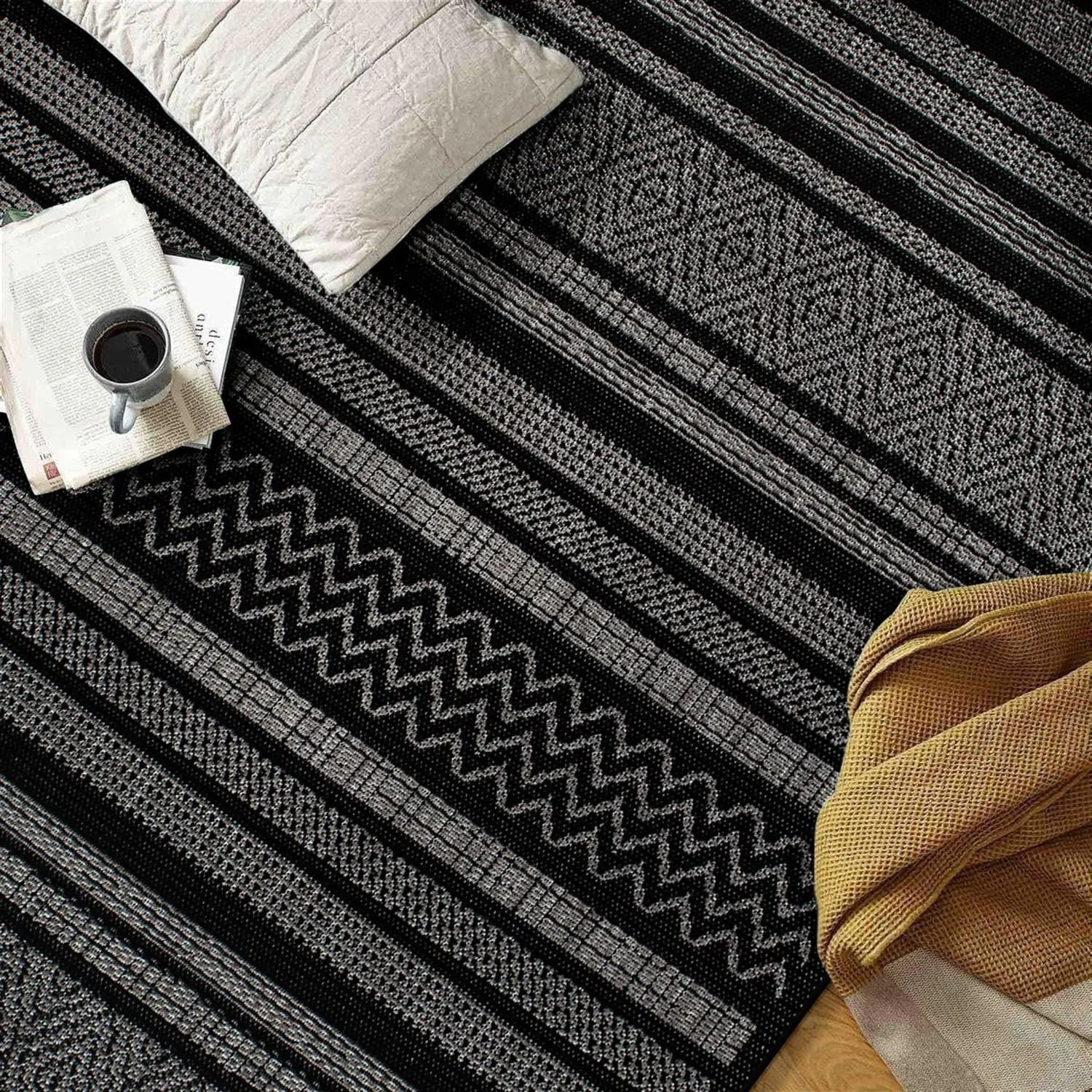 Contemporary Bohemain Stripes Indoor/Outdoor Flatweave Waterproof Backyard Patio Area Rug