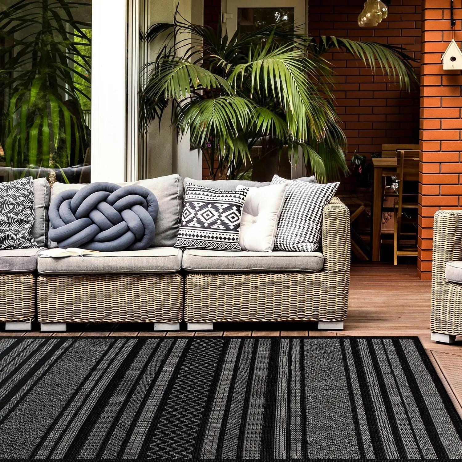 Contemporary Bohemain Stripes Indoor/Outdoor Flatweave Waterproof Backyard Patio Area Rug