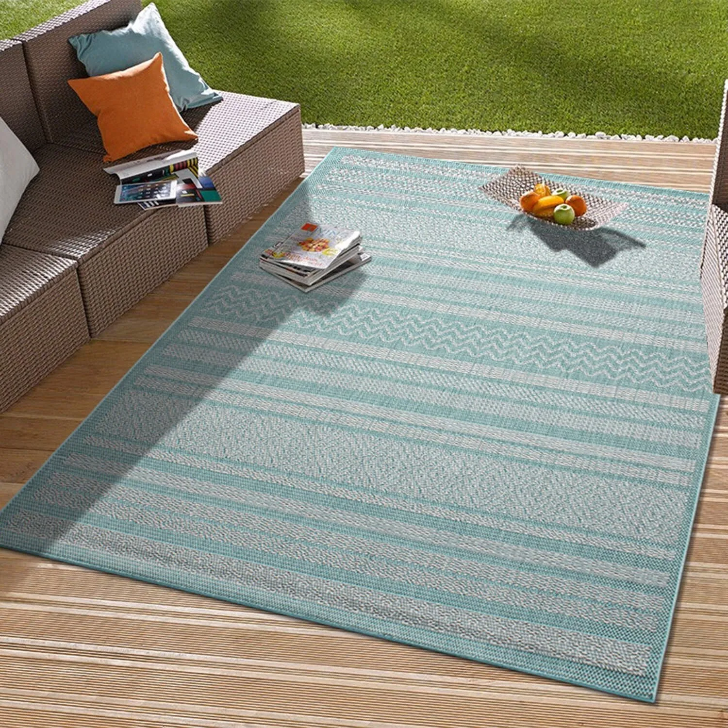 Contemporary Bohemain Stripes Indoor/Outdoor Flatweave Waterproof Backyard Patio Area Rug