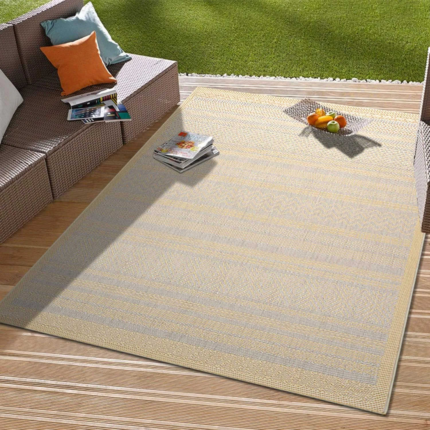 Contemporary Bohemain Stripes Indoor/Outdoor Flatweave Waterproof Backyard Patio Area Rug