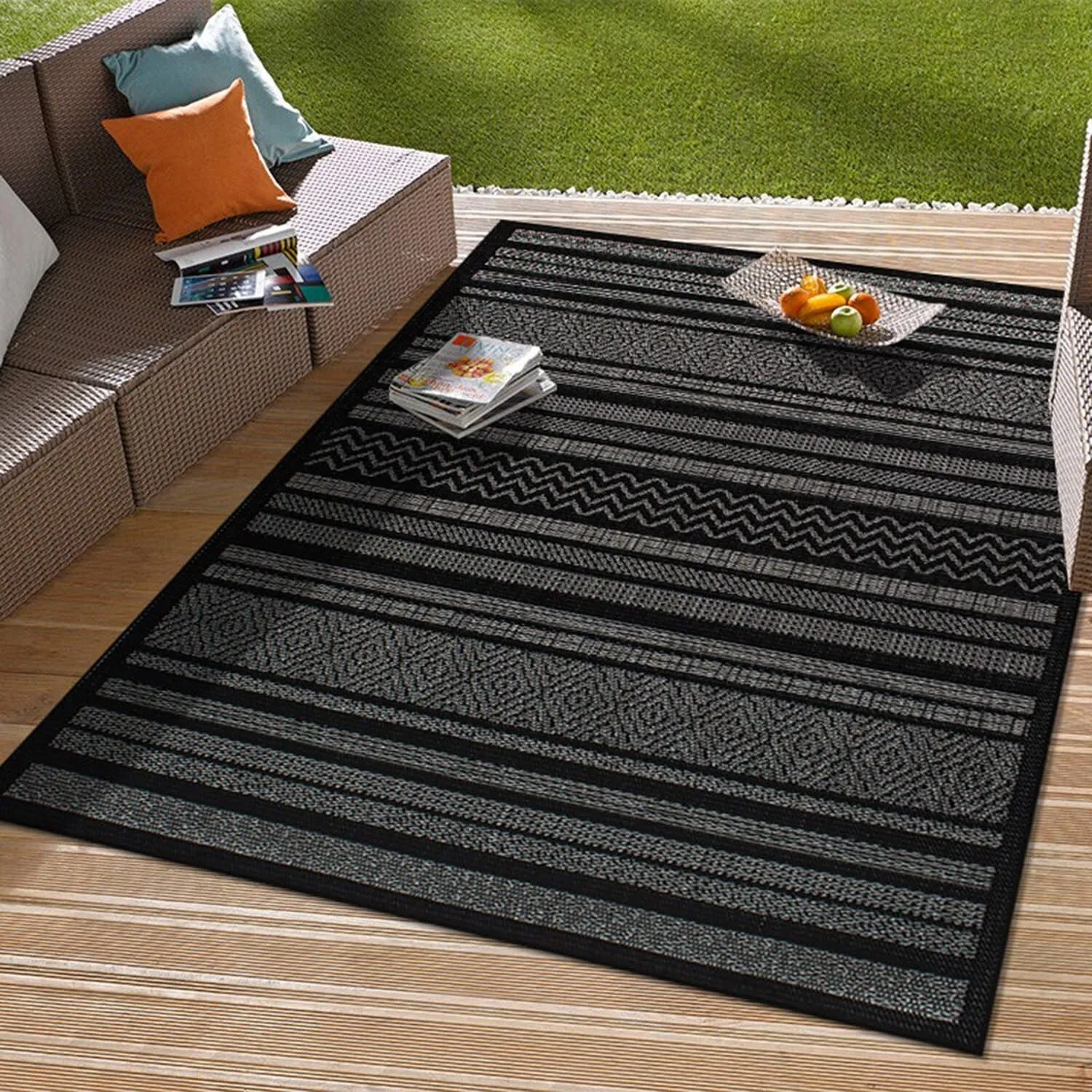 Contemporary Bohemain Stripes Indoor/Outdoor Flatweave Waterproof Backyard Patio Area Rug