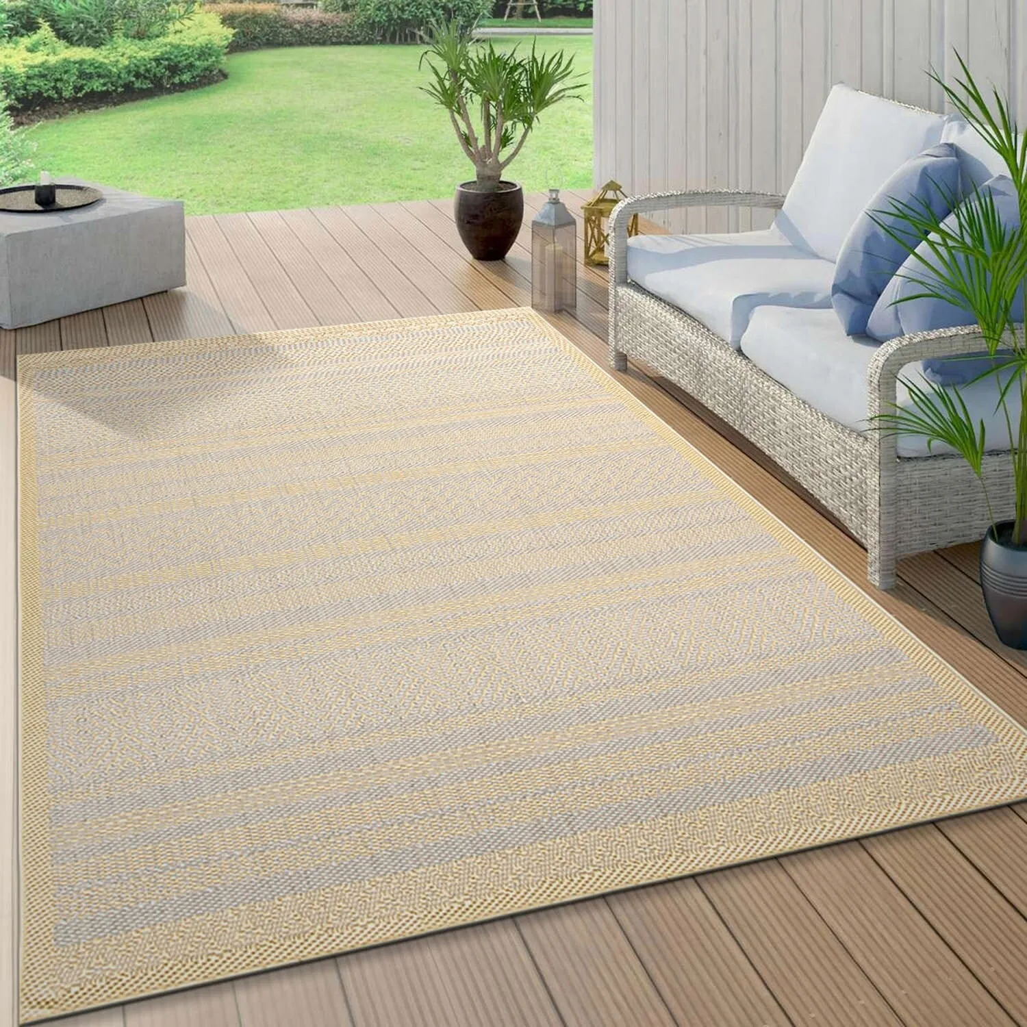 Contemporary Bohemain Stripes Indoor/Outdoor Flatweave Waterproof Backyard Patio Area Rug