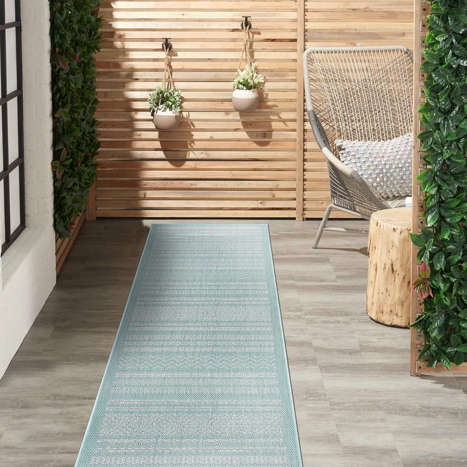 Contemporary Bohemain Stripes Indoor/Outdoor Flatweave Waterproof Backyard Patio Area Rug