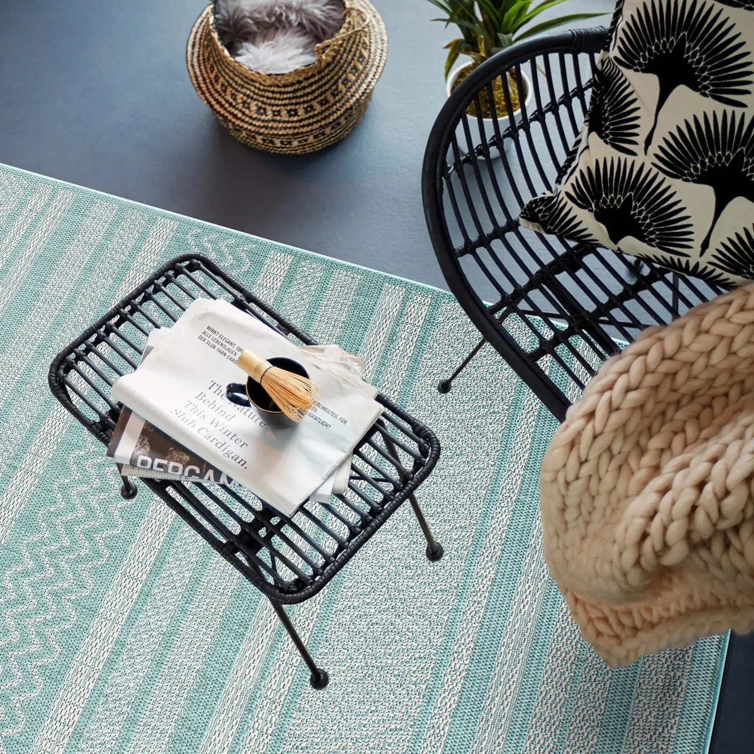 Contemporary Bohemain Stripes Indoor/Outdoor Flatweave Waterproof Backyard Patio Area Rug