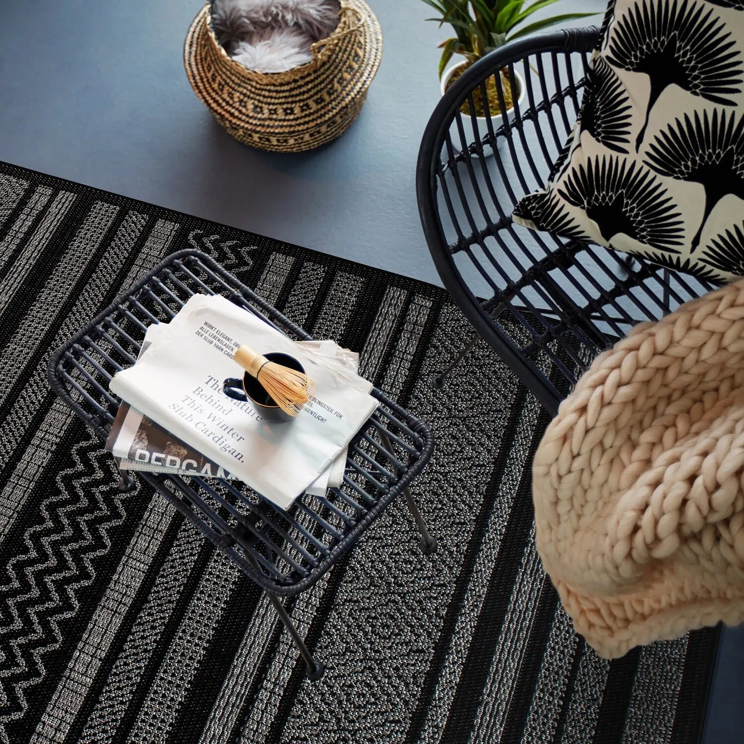 Contemporary Bohemain Stripes Indoor/Outdoor Flatweave Waterproof Backyard Patio Area Rug