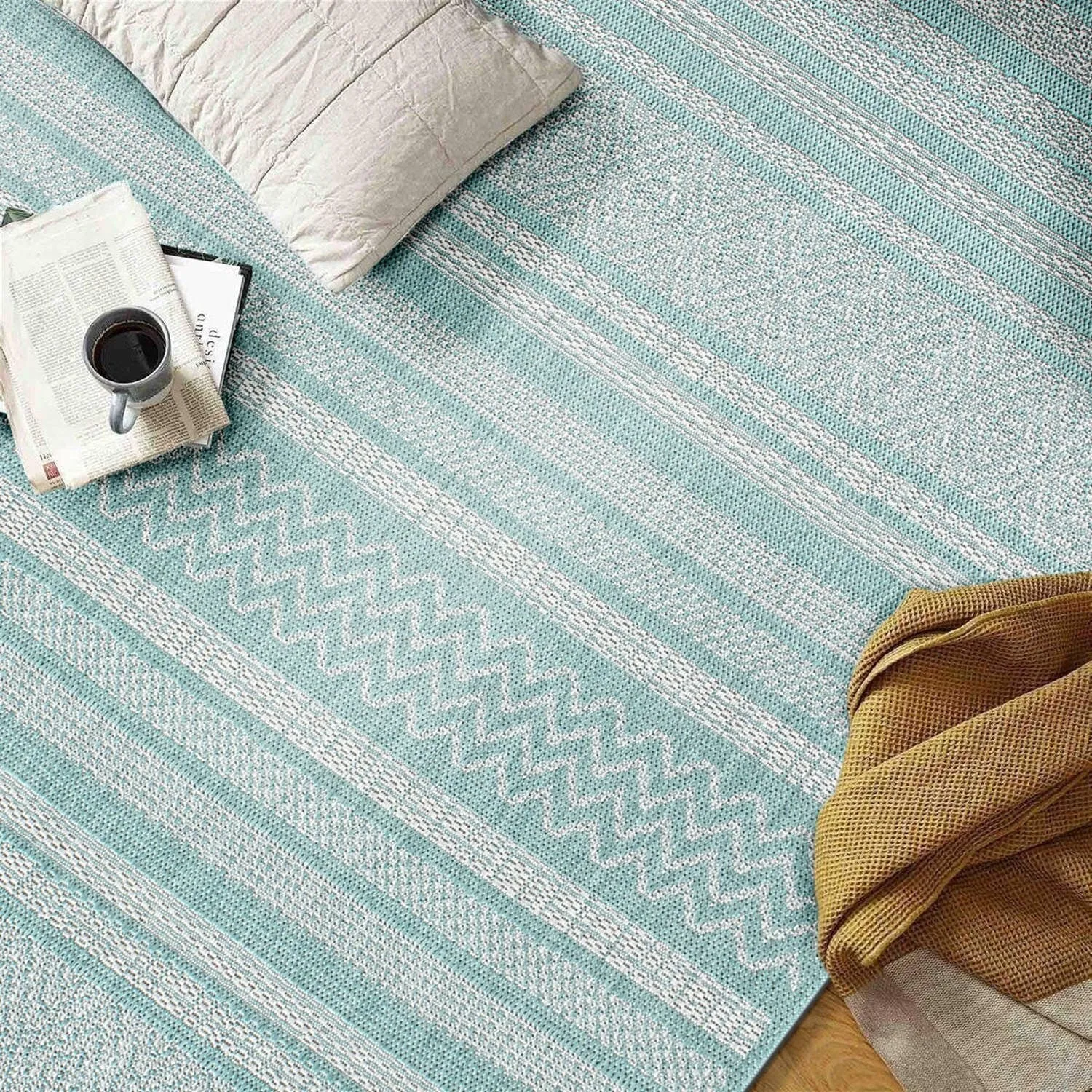 Contemporary Bohemain Stripes Indoor/Outdoor Flatweave Waterproof Backyard Patio Area Rug