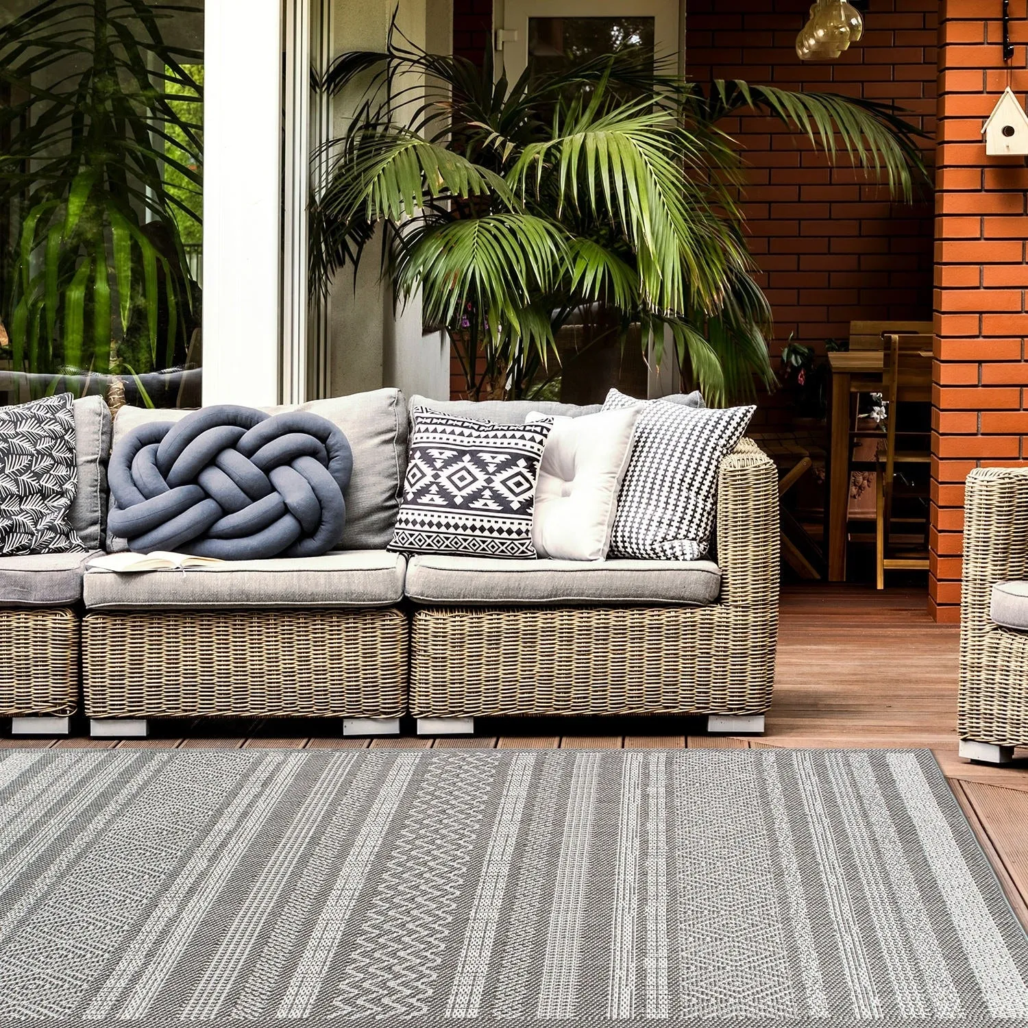 Contemporary Bohemain Stripes Indoor/Outdoor Flatweave Waterproof Backyard Patio Area Rug