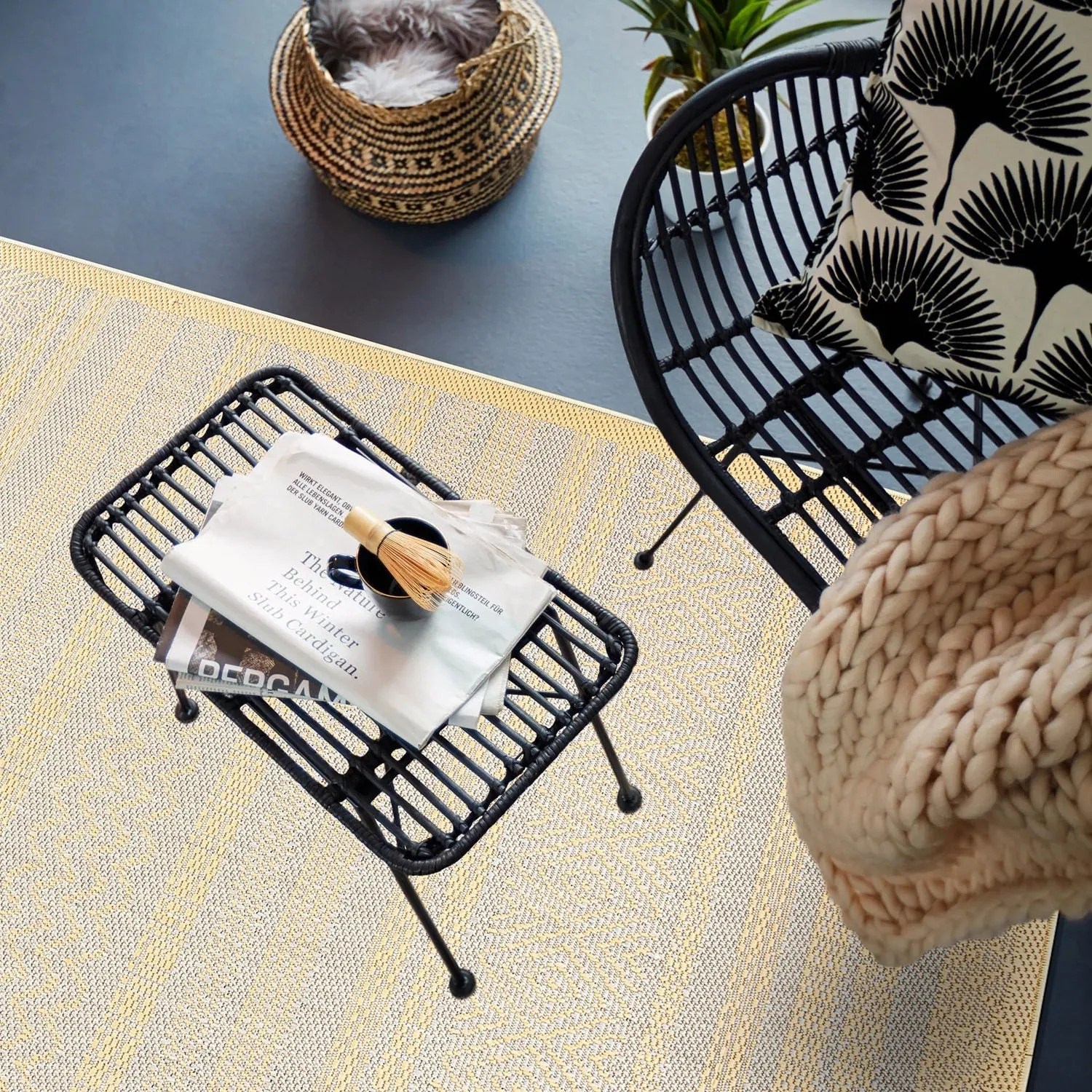 Contemporary Bohemain Stripes Indoor/Outdoor Flatweave Waterproof Backyard Patio Area Rug