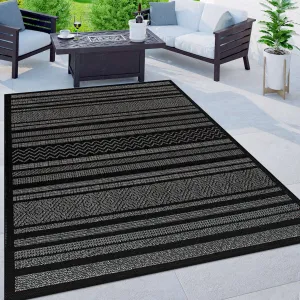 Contemporary Bohemain Stripes Indoor/Outdoor Flatweave Waterproof Backyard Patio Area Rug
