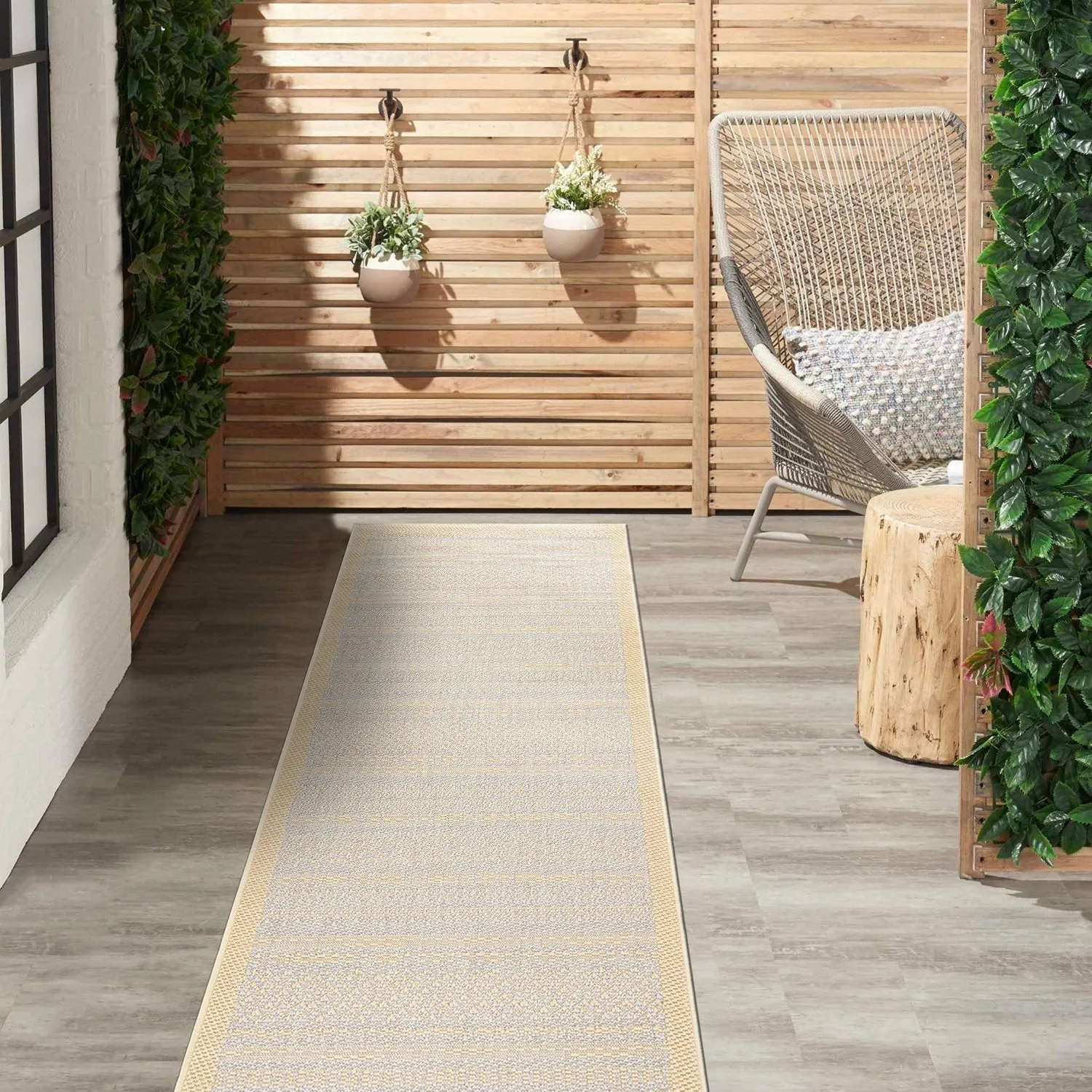 Contemporary Bohemain Stripes Indoor/Outdoor Flatweave Waterproof Backyard Patio Area Rug