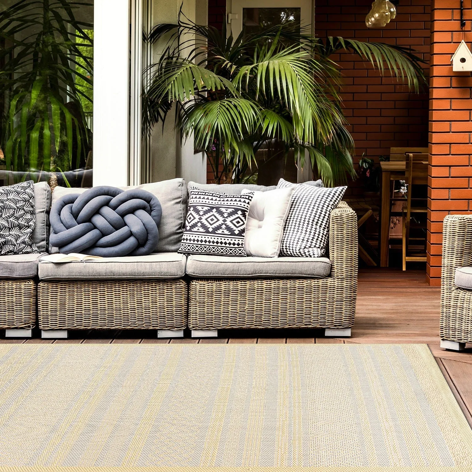 Contemporary Bohemain Stripes Indoor/Outdoor Flatweave Waterproof Backyard Patio Area Rug