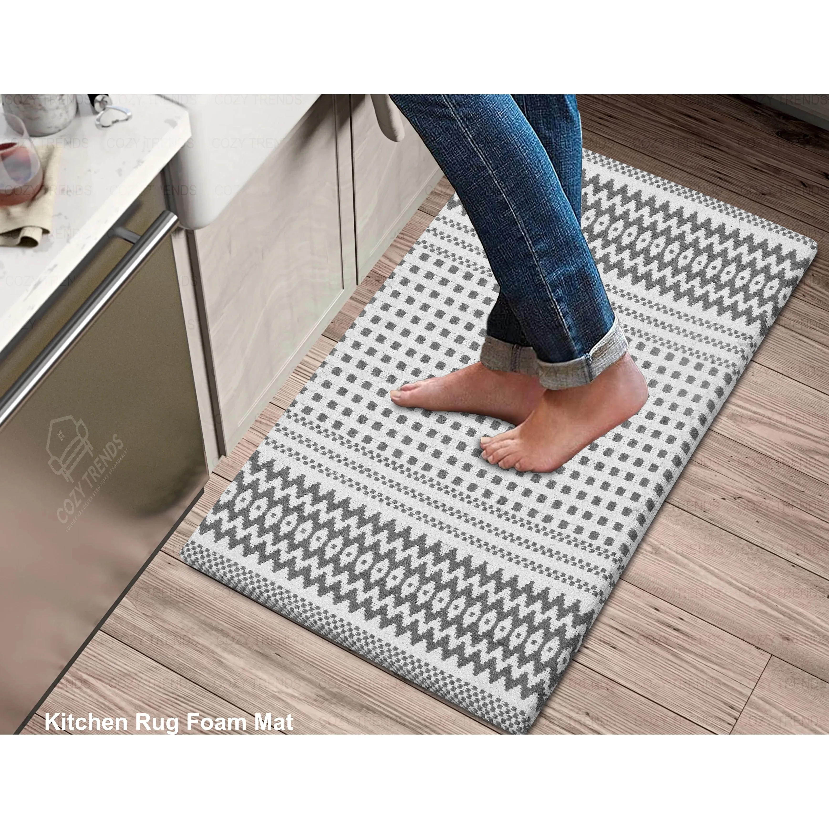 Cotton Kitchen Mat Cushioned Anti-Fatigue Rug. Non-Slip Mats Comfort Foam Rug for Kitchen. Office. Sink. Laundry - 18''x30''