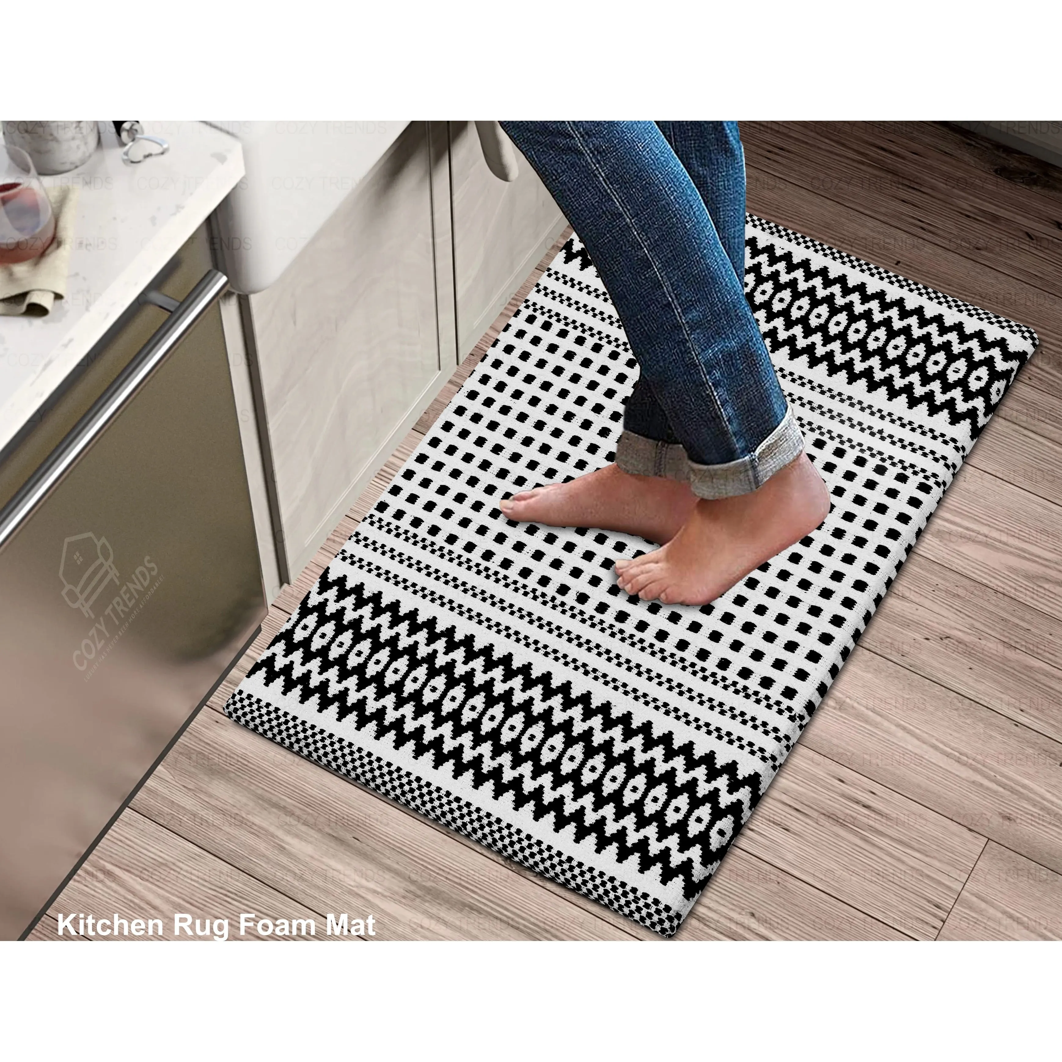 Cotton Kitchen Mat Cushioned Anti-Fatigue Rug. Non-Slip Mats Comfort Foam Rug for Kitchen. Office. Sink. Laundry - 18''x30''