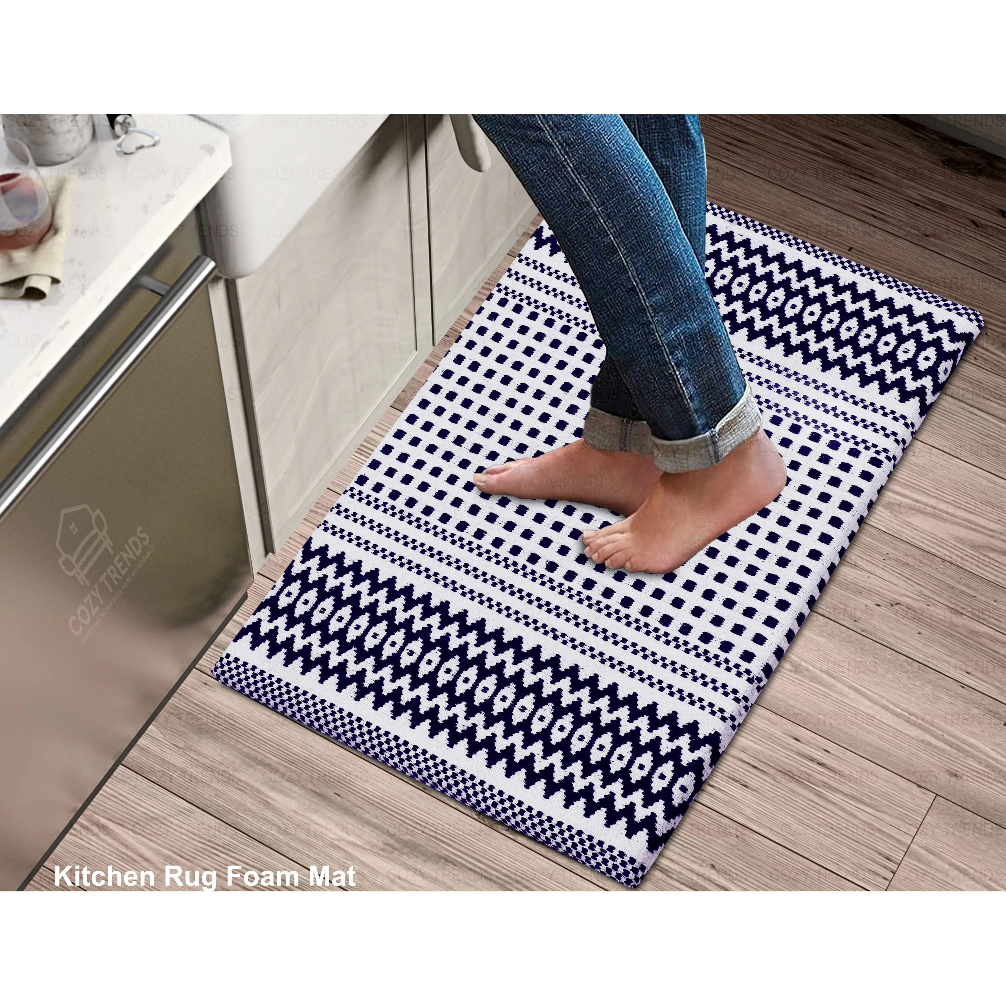 Cotton Kitchen Mat Cushioned Anti-Fatigue Rug. Non-Slip Mats Comfort Foam Rug for Kitchen. Office. Sink. Laundry - 18''x30''