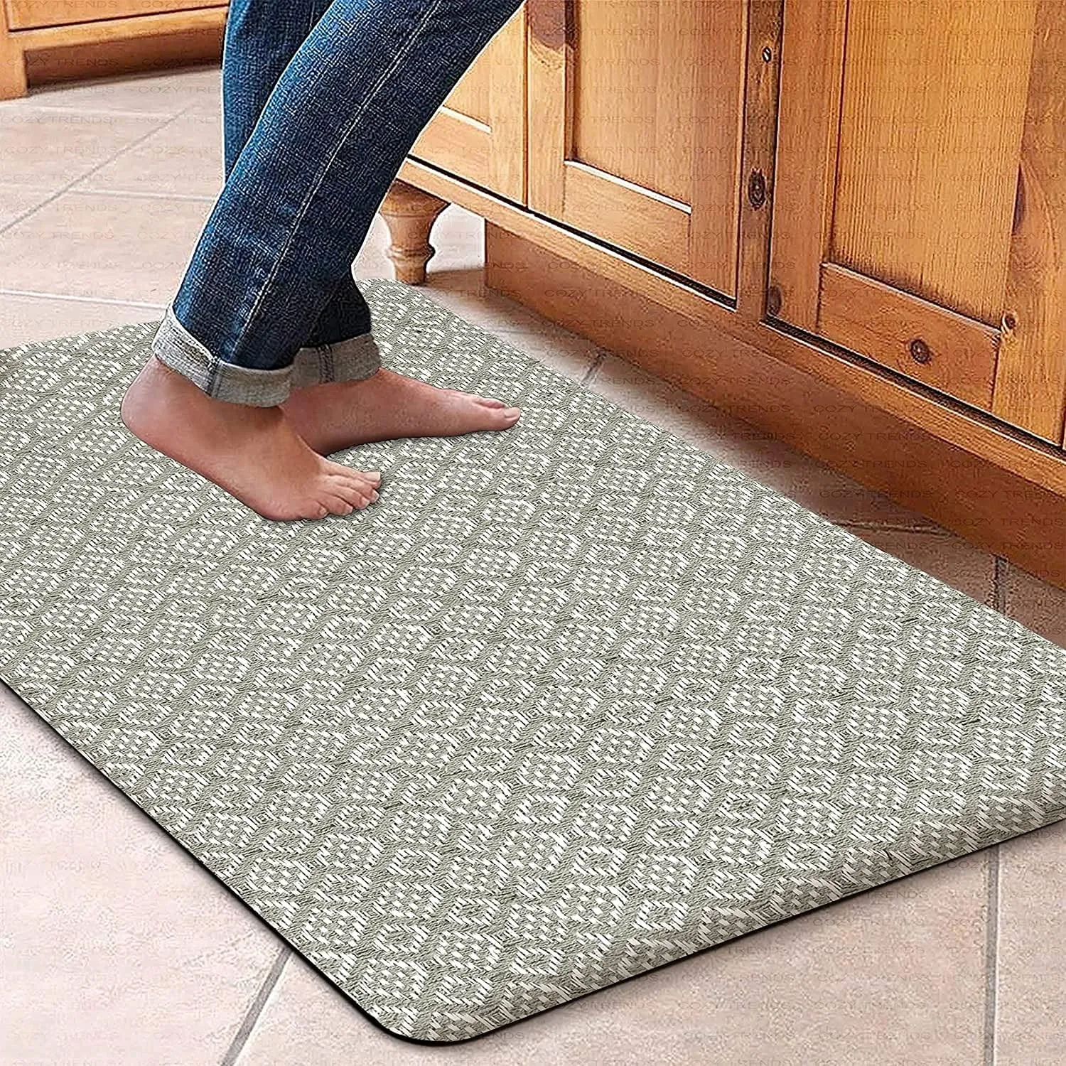 Cotton Kitchen Mat Cushioned Anti-Fatigue Rug. Non-Slip Mats Comfort Foam Rug for Kitchen. Office. Sink. Laundry - 18''x30''