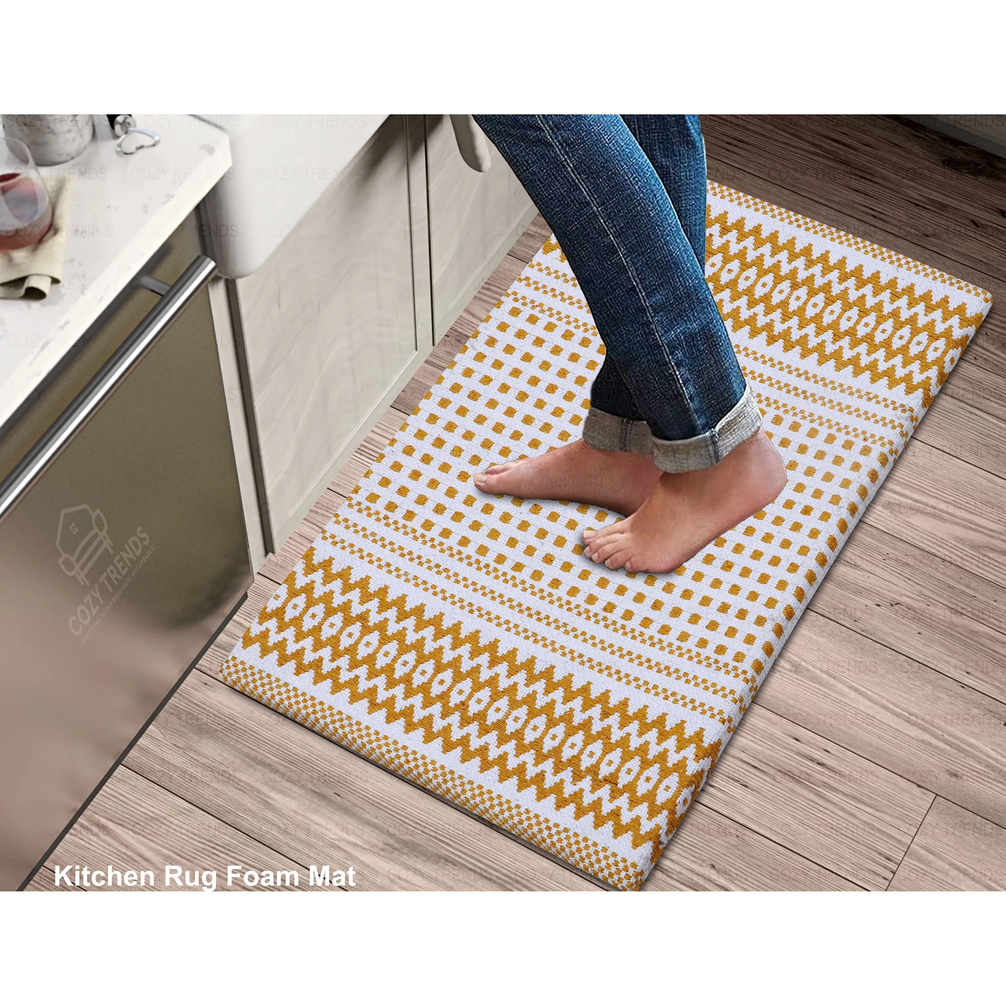 Cotton Kitchen Mat Cushioned Anti-Fatigue Rug. Non-Slip Mats Comfort Foam Rug for Kitchen. Office. Sink. Laundry - 18''x30''