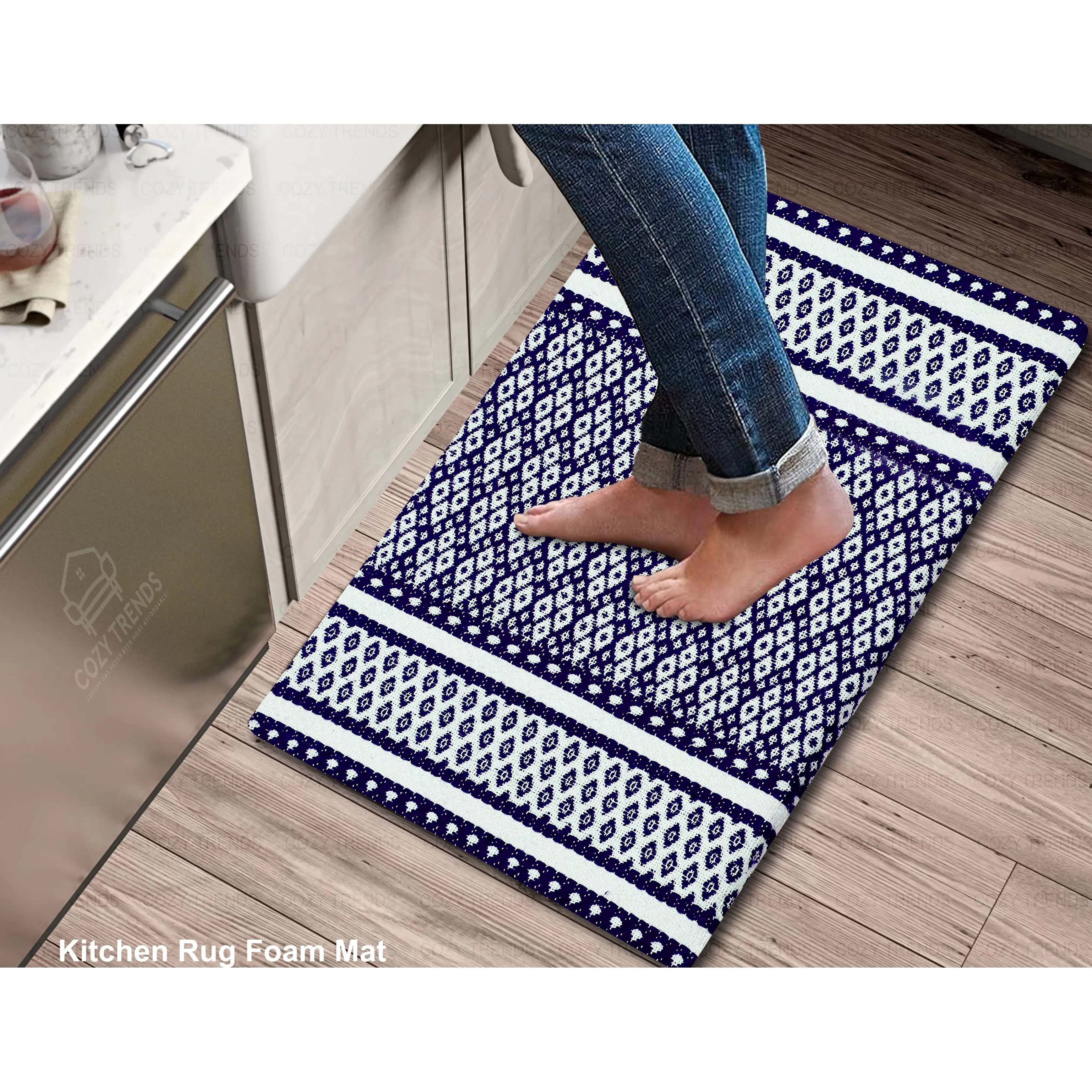 Cotton Kitchen Mat Cushioned Anti-Fatigue Rug. Non-Slip Mats Comfort Foam Rug for Kitchen. Office. Sink. Laundry - 18''x30''