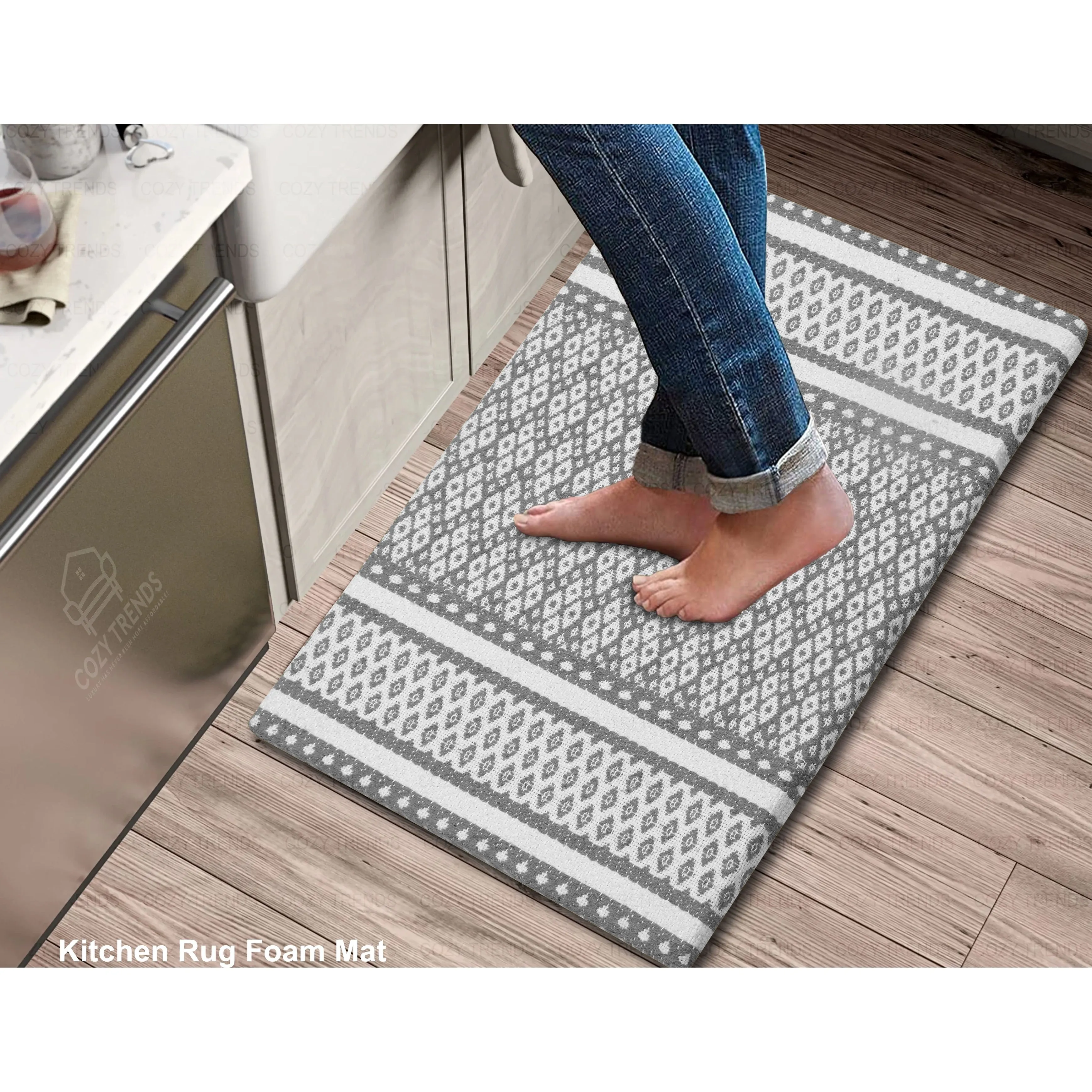 Cotton Kitchen Mat Cushioned Anti-Fatigue Rug. Non-Slip Mats Comfort Foam Rug for Kitchen. Office. Sink. Laundry - 18''x30''