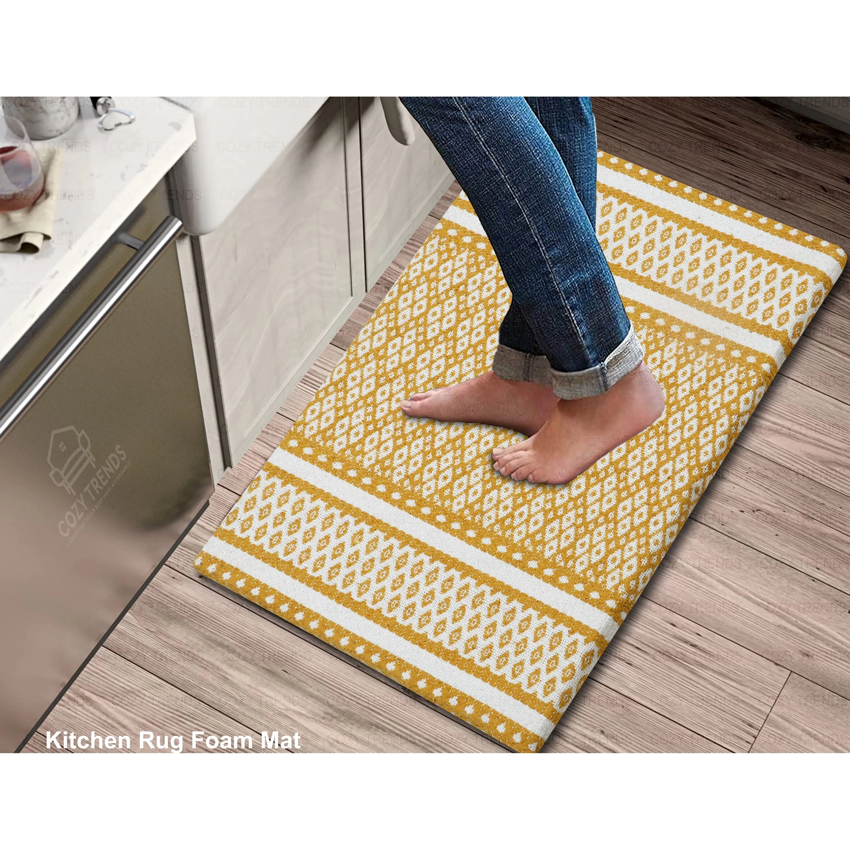 Cotton Kitchen Mat Cushioned Anti-Fatigue Rug. Non-Slip Mats Comfort Foam Rug for Kitchen. Office. Sink. Laundry - 18''x30''