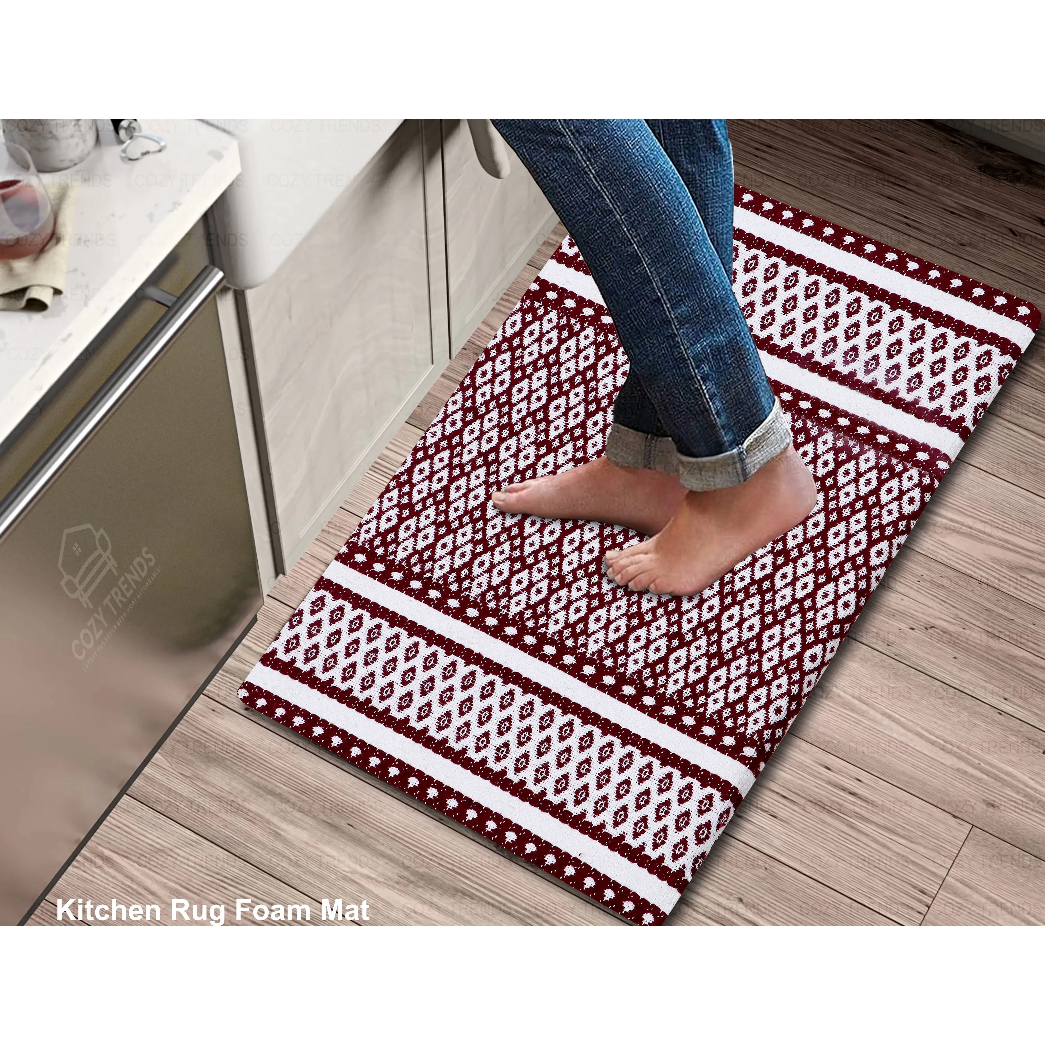 Cotton Kitchen Mat Cushioned Anti-Fatigue Rug. Non-Slip Mats Comfort Foam Rug for Kitchen. Office. Sink. Laundry - 18''x30''