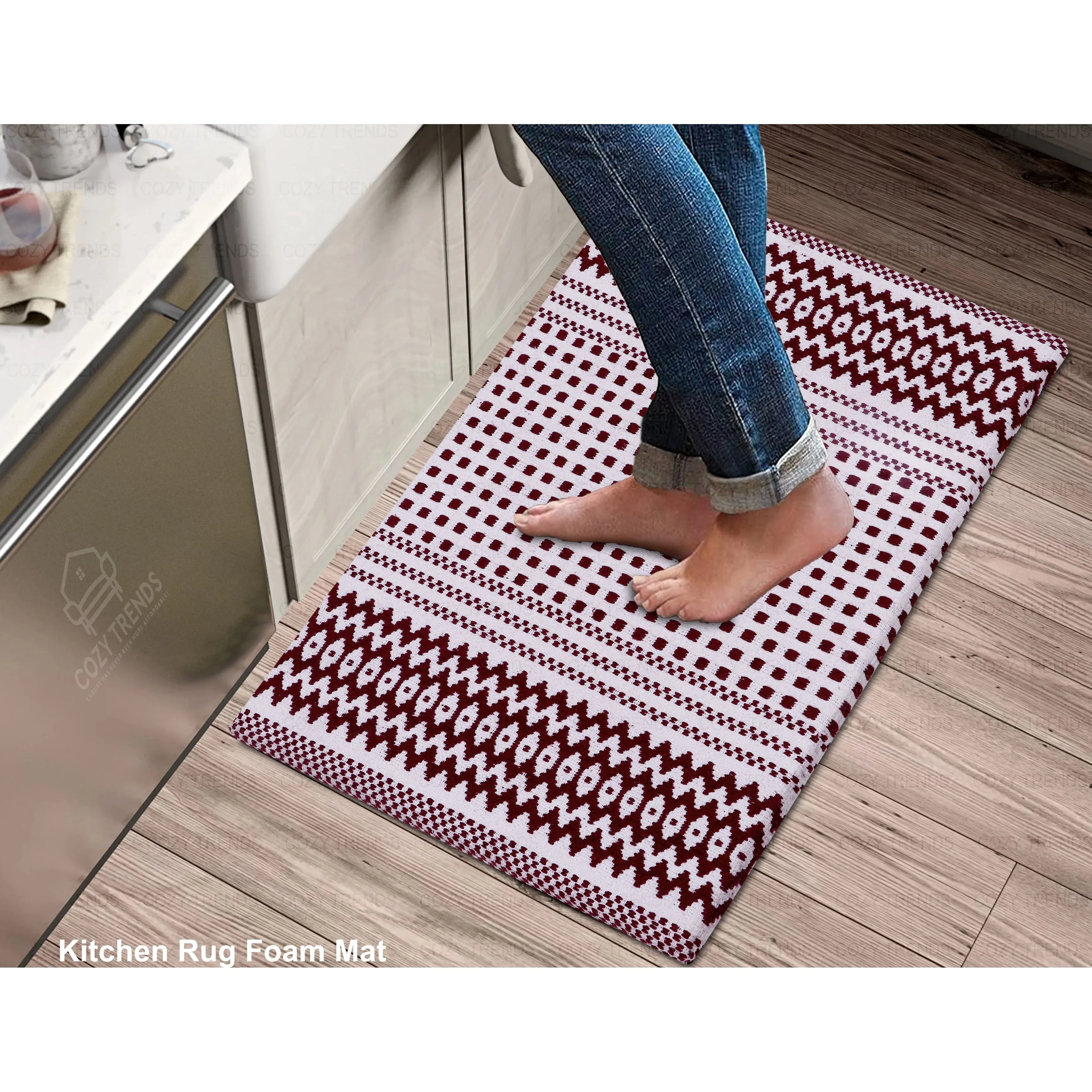 Cotton Kitchen Mat Cushioned Anti-Fatigue Rug. Non-Slip Mats Comfort Foam Rug for Kitchen. Office. Sink. Laundry - 18''x30''