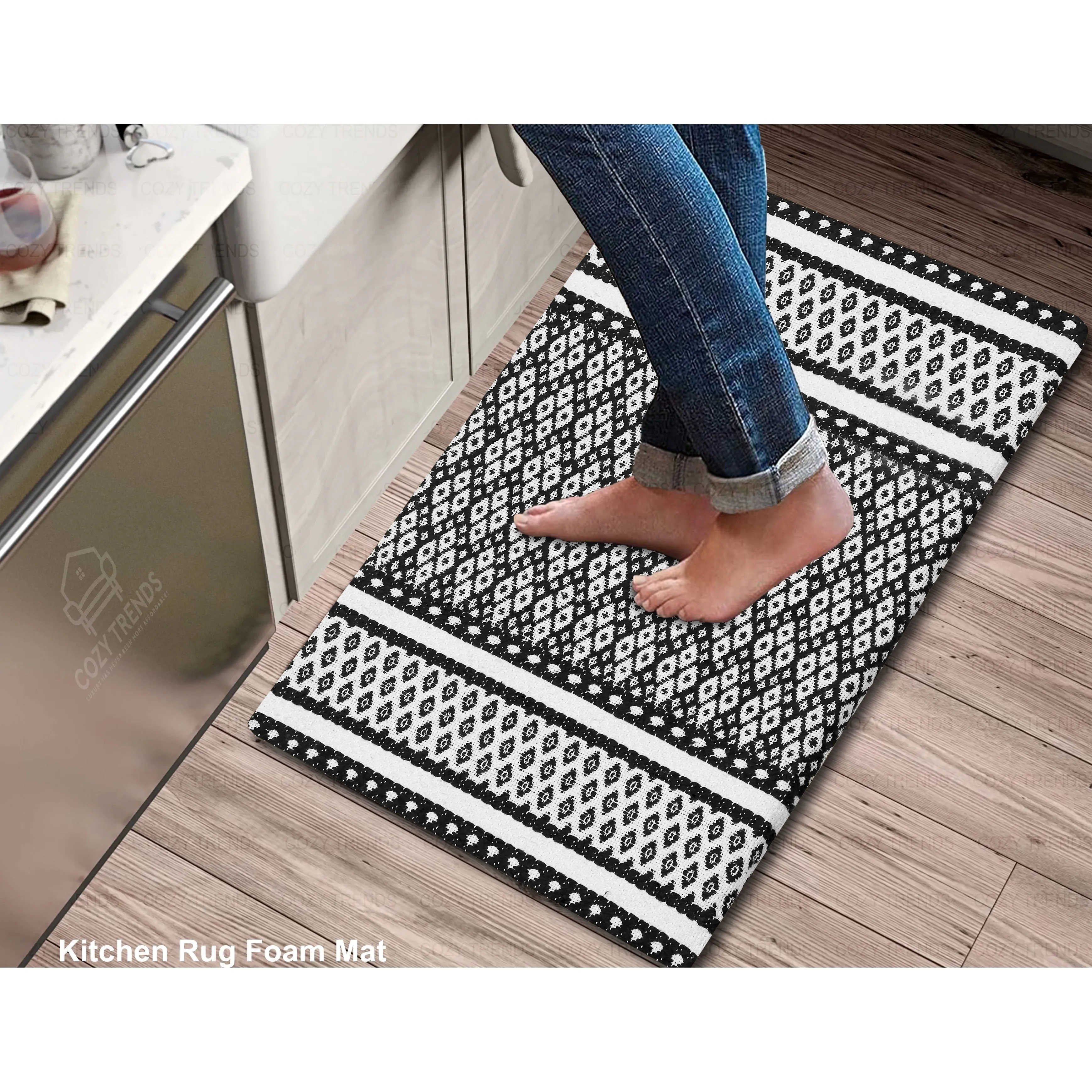 Cotton Kitchen Mat Cushioned Anti-Fatigue Rug. Non-Slip Mats Comfort Foam Rug for Kitchen. Office. Sink. Laundry - 18''x30''