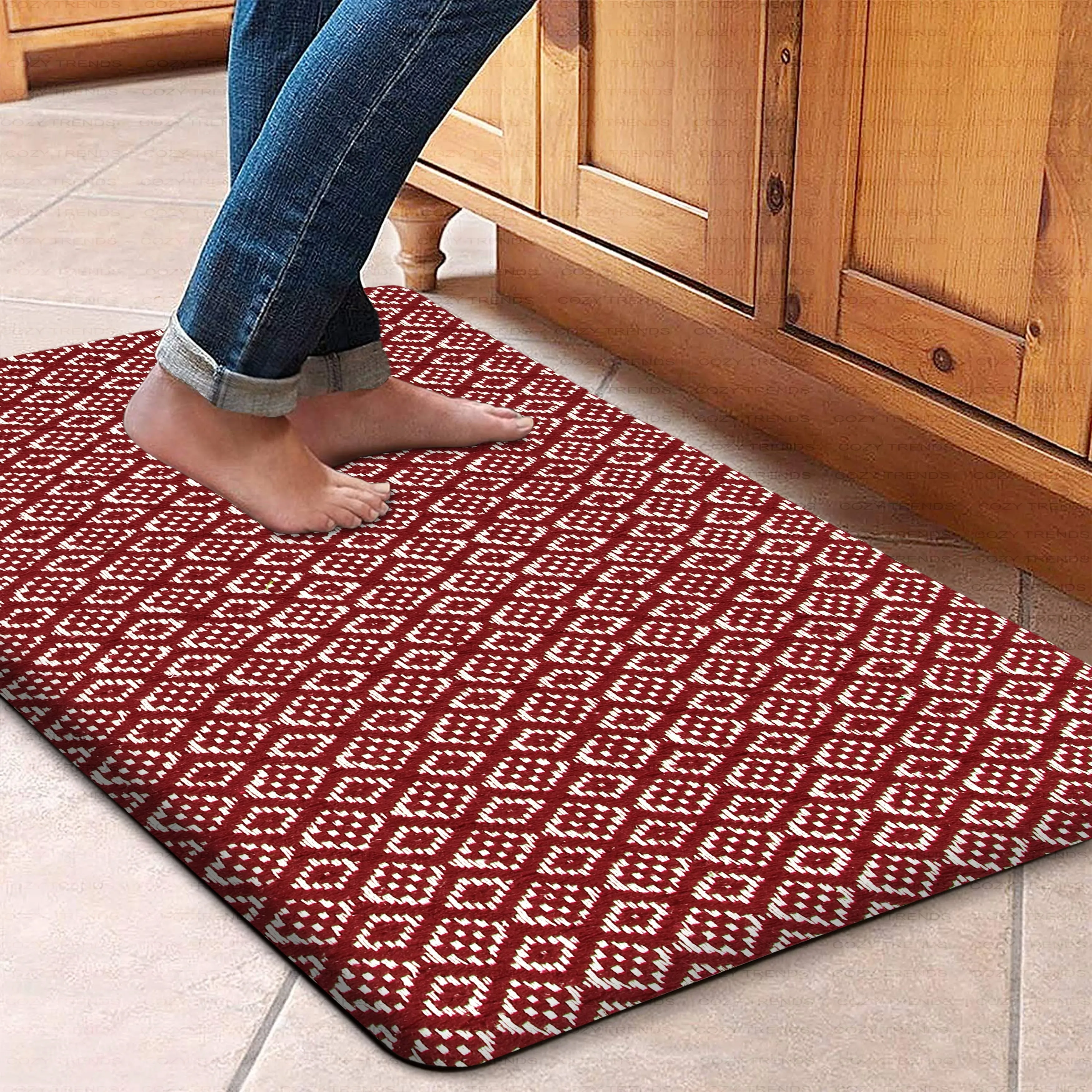 Cotton Kitchen Mat Cushioned Anti-Fatigue Rug. Non-Slip Mats Comfort Foam Rug for Kitchen. Office. Sink. Laundry - 18''x30''