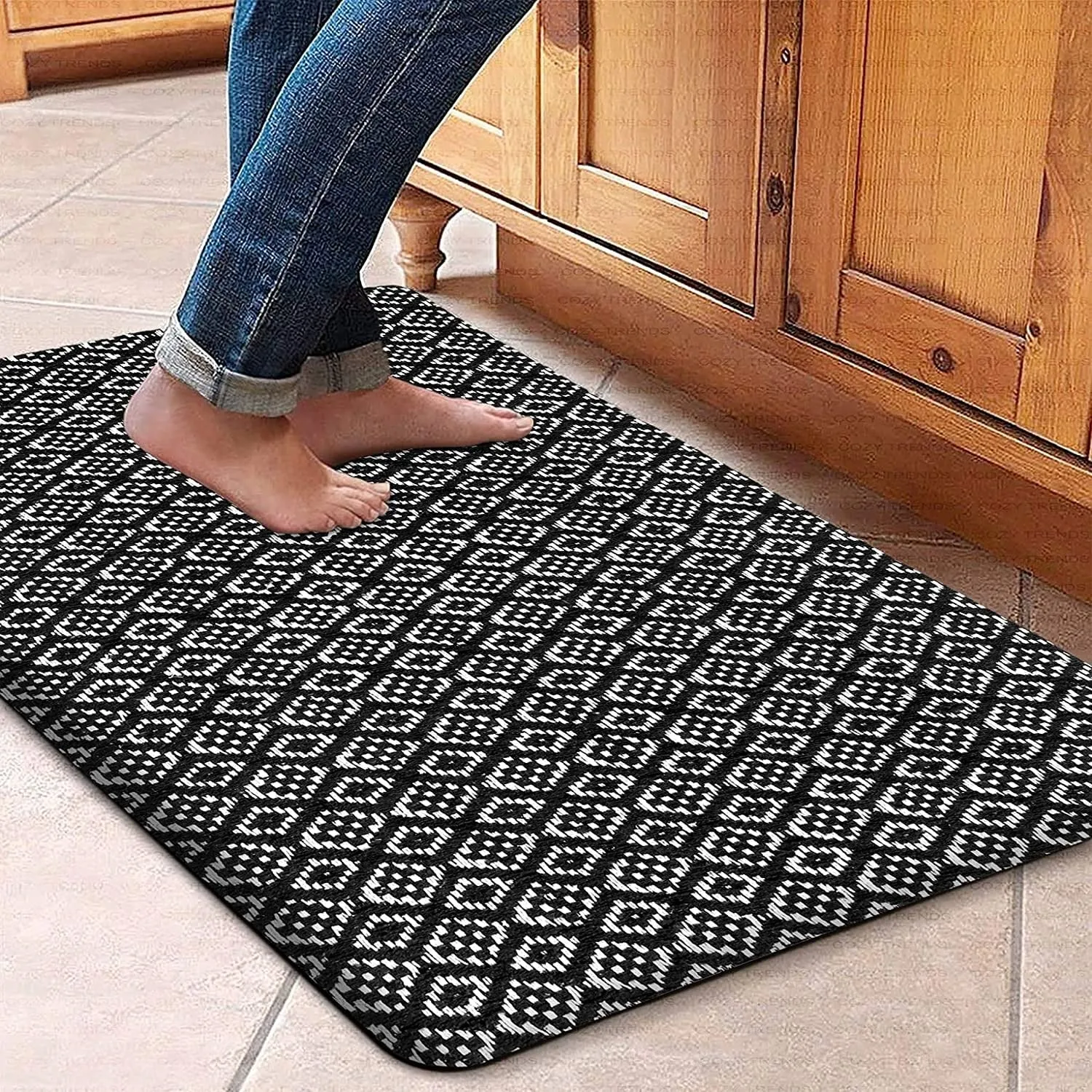 Cotton Kitchen Mat Cushioned Anti-Fatigue Rug. Non-Slip Mats Comfort Foam Rug for Kitchen. Office. Sink. Laundry - 18''x30''